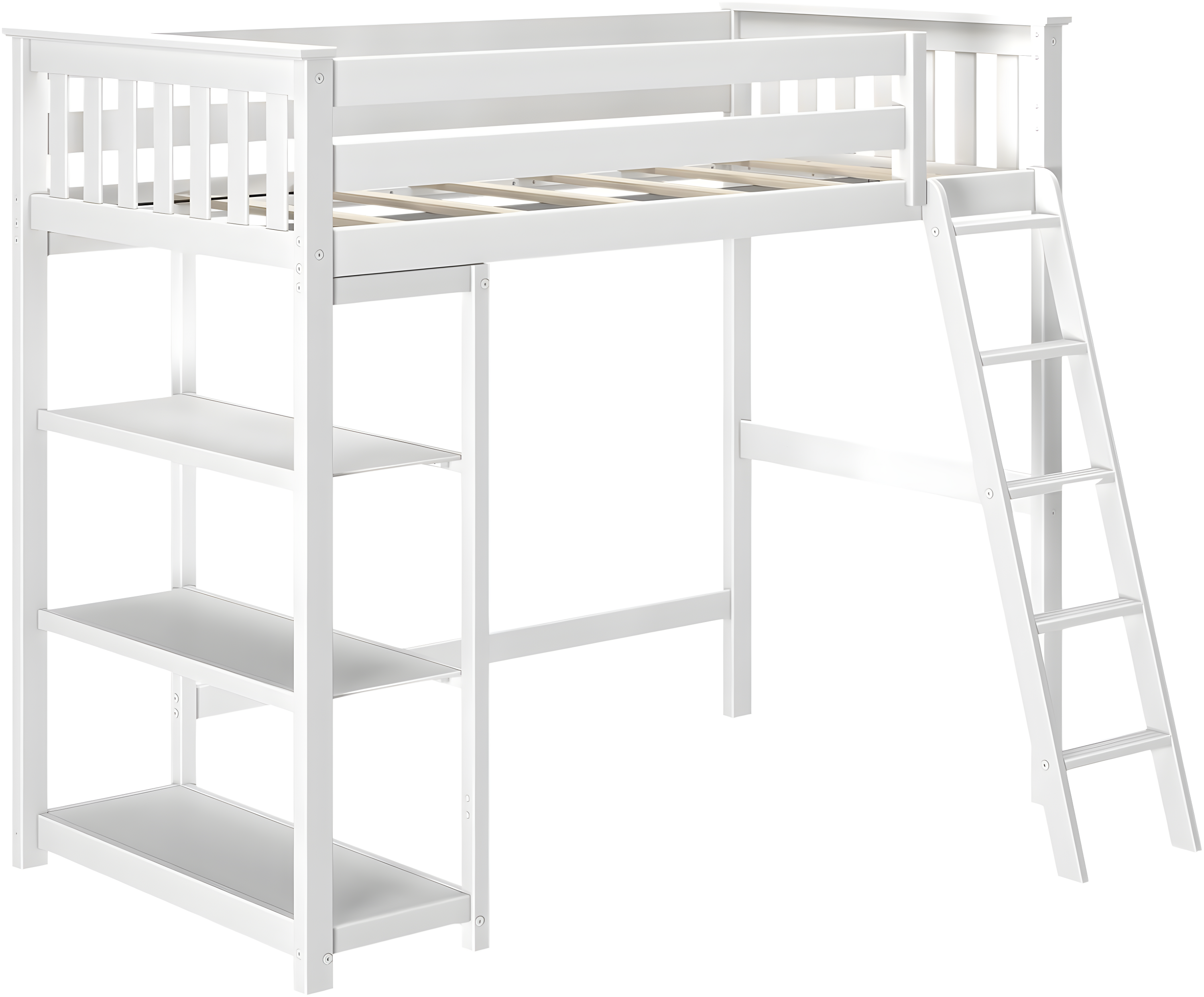 Forbes Twin Pine Loft Bed with Shelves