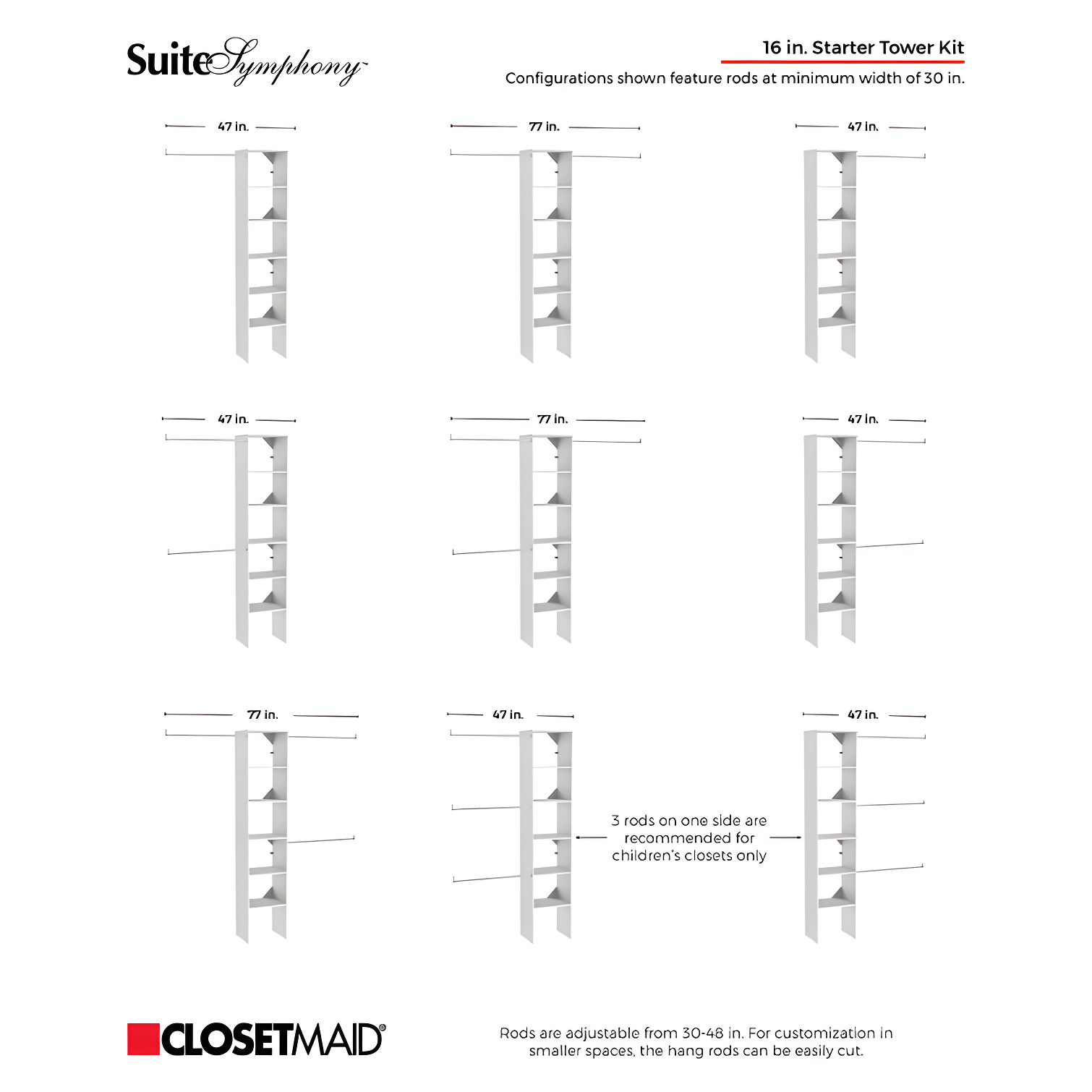 SuiteSymphony 77" to 113" Closet System Starter Kit