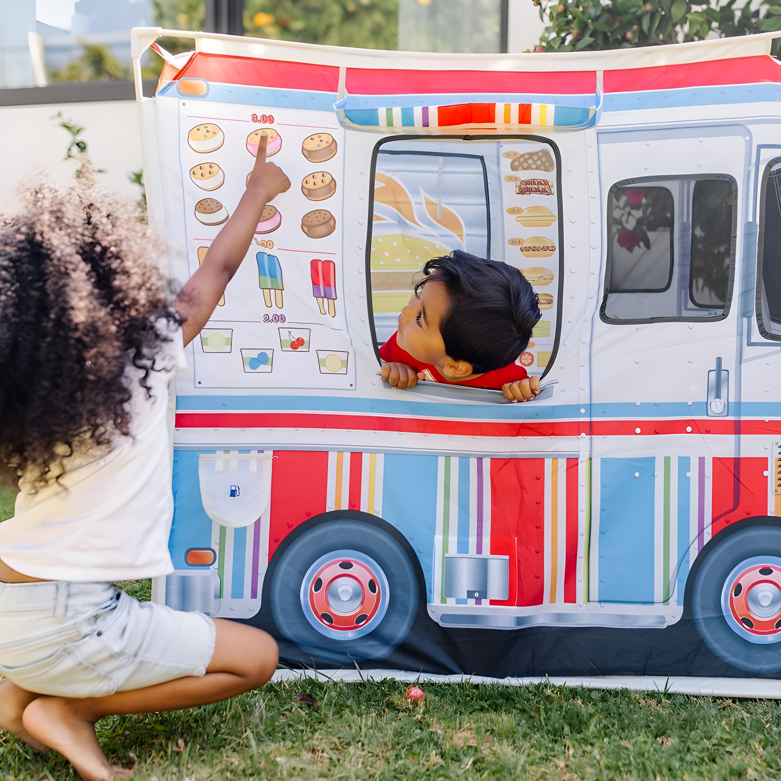 Melissa & Doug Fabric Double-Sided Food Truck Play Tent - Ice Cream And BBQ