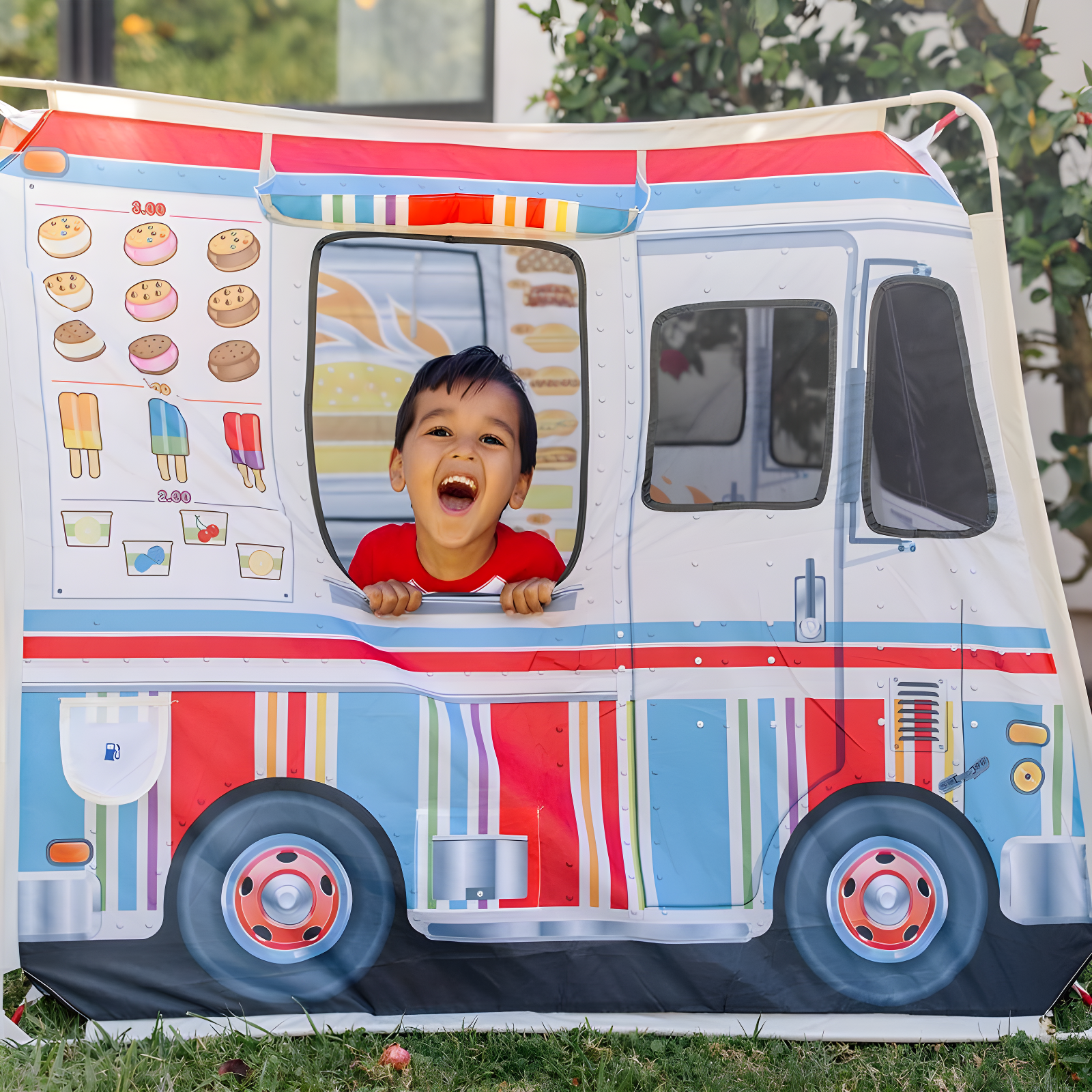Melissa & Doug Fabric Double-Sided Food Truck Play Tent - Ice Cream And BBQ