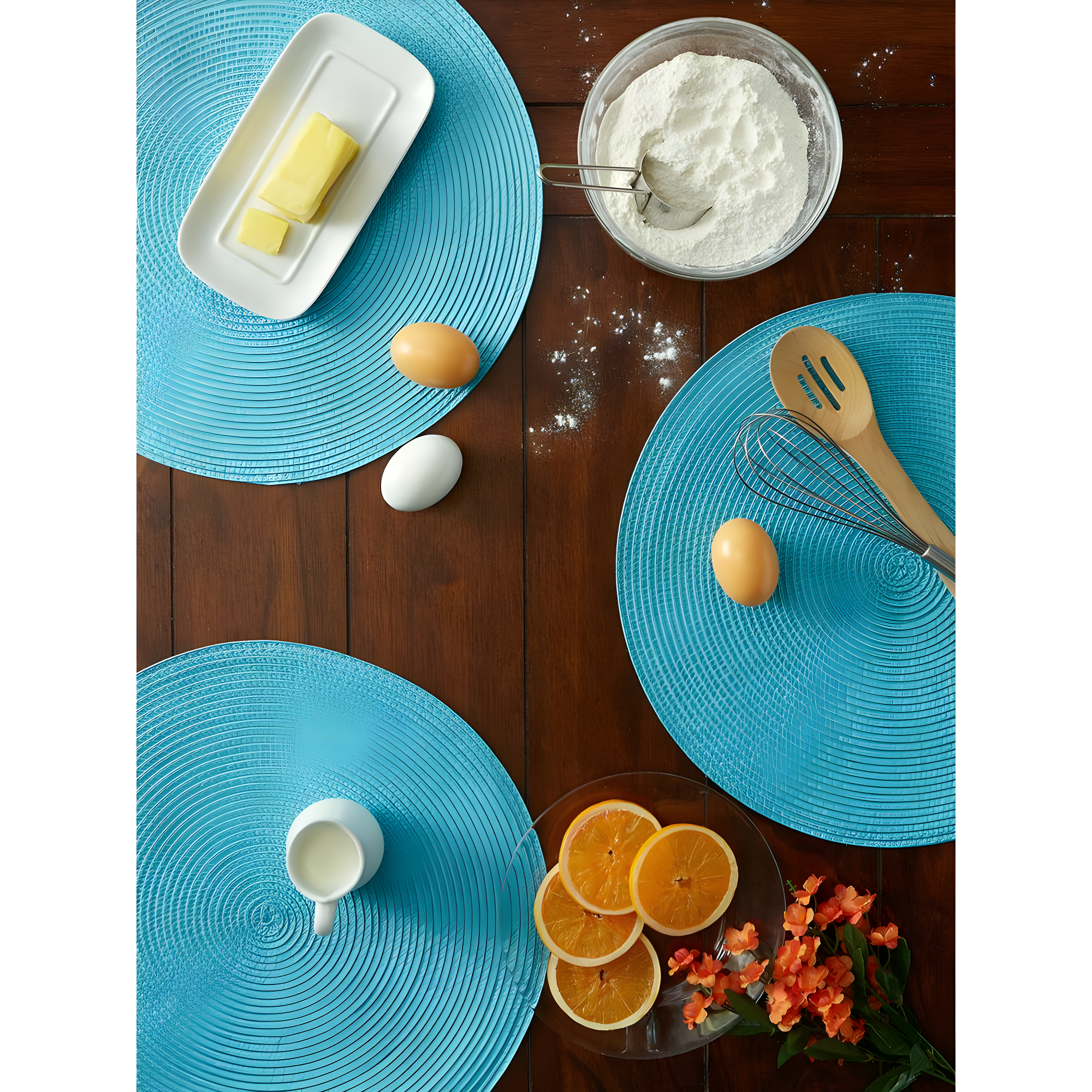 Aqua Woven Round Placemats Set of 6, 14.75"