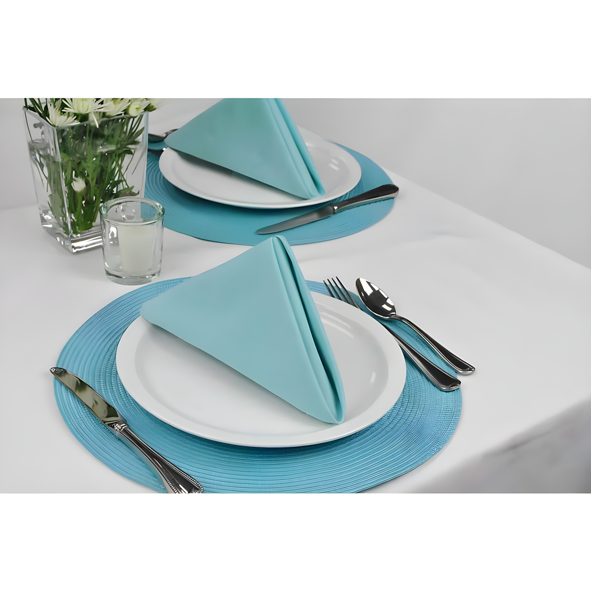 Aqua Woven Round Placemats Set of 6, 14.75"