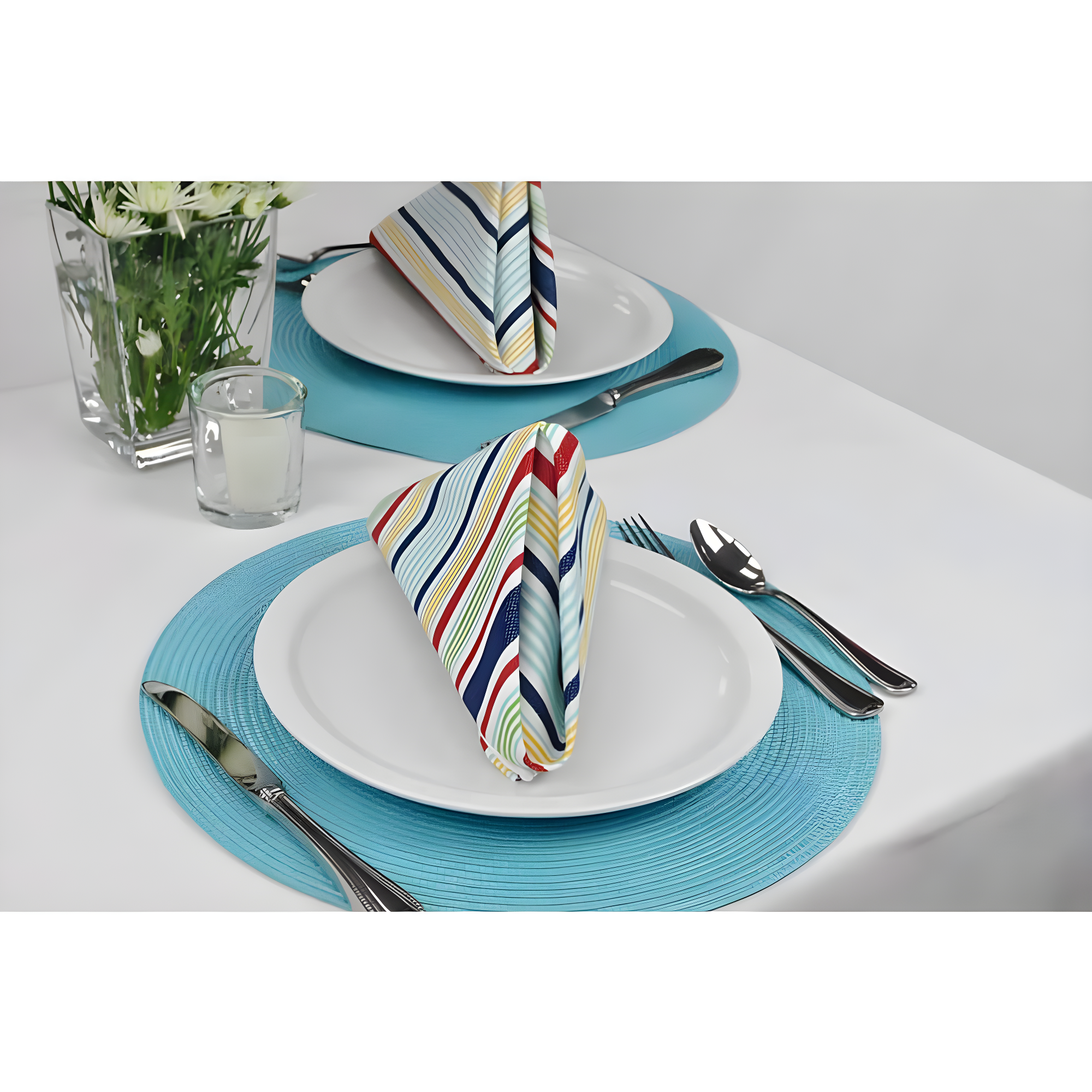 Aqua Woven Round Placemats Set of 6, 14.75"