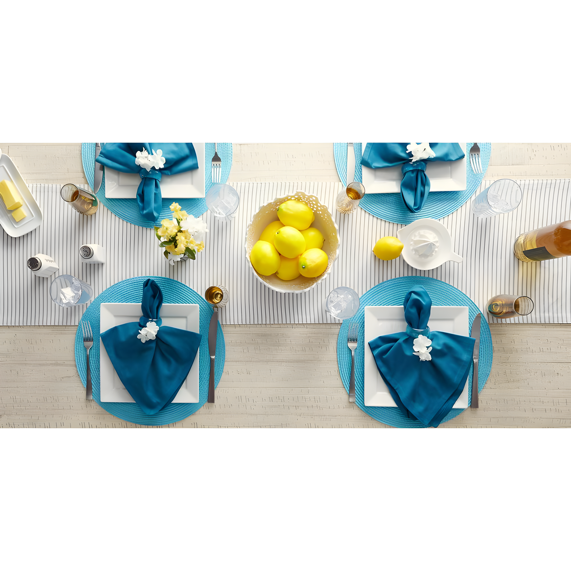 Aqua Woven Round Placemats Set of 6, 14.75"