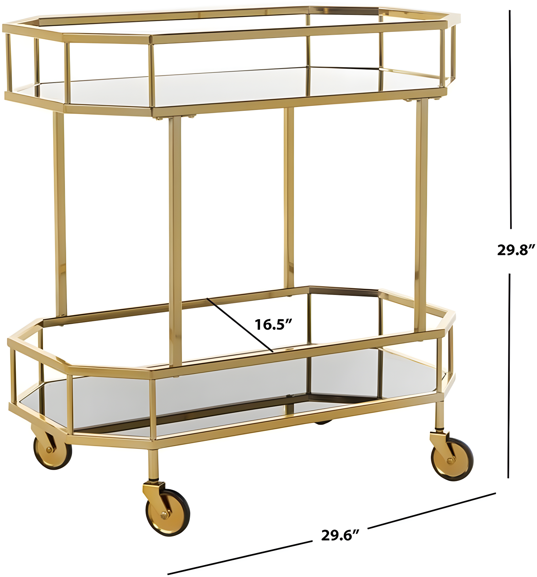 Silva 2 Tier Octagon Bar Cart - BCT8004C - Brass/Black - Safavieh
