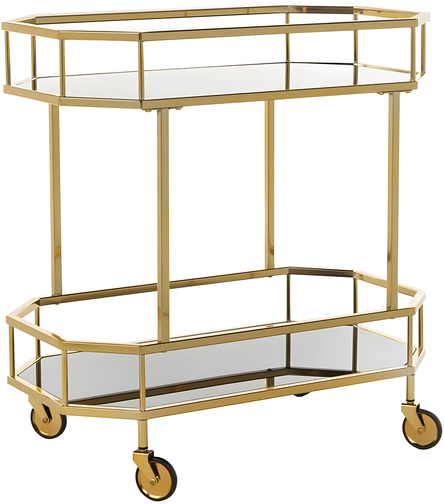 Silva 2 Tier Octagon Bar Cart - BCT8004C - Brass/Black - Safavieh