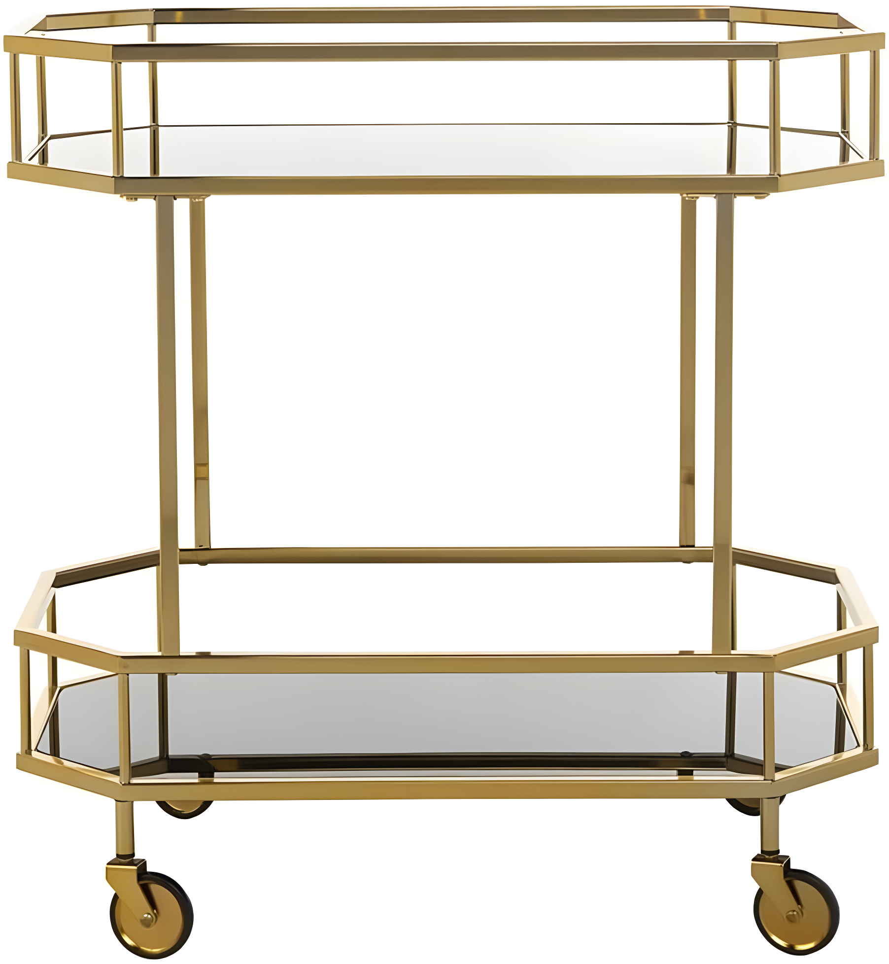 Silva 2 Tier Octagon Bar Cart - BCT8004C - Brass/Black - Safavieh