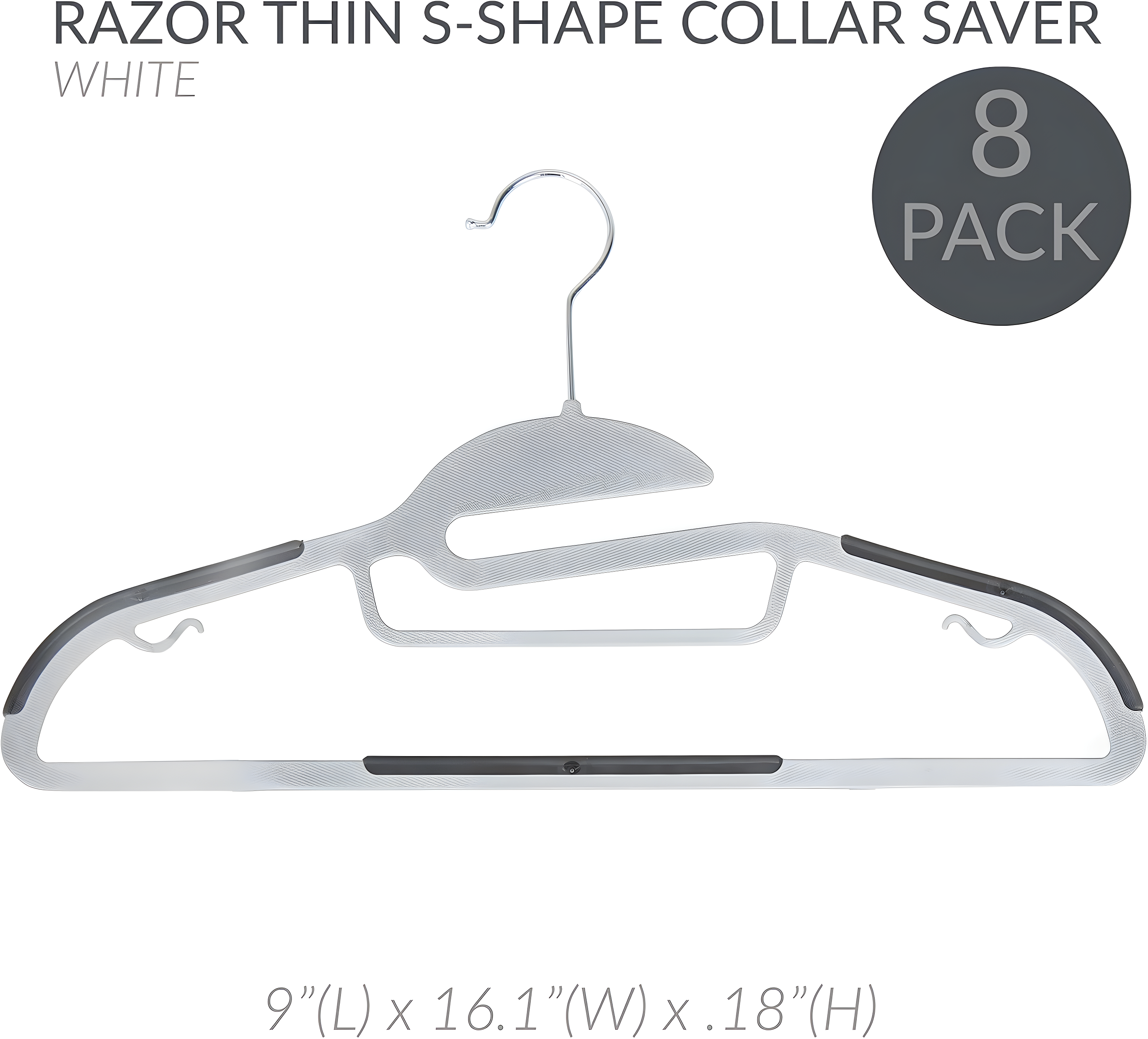 Simplify 8 Pack S-Shape Non Slip Plastic Shirt Hanger with Tie Bar in White