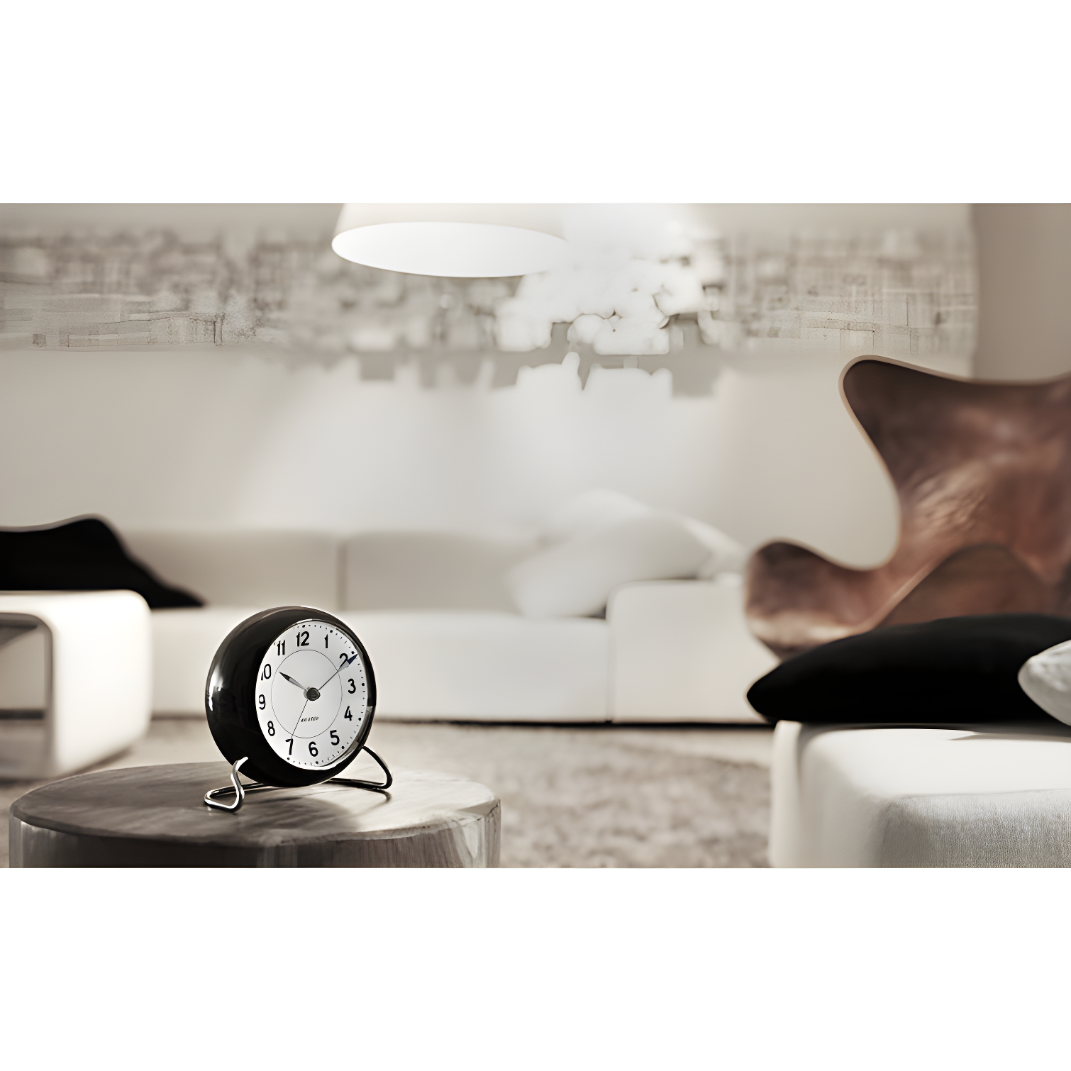 Black and White Analog Electric Alarm Tabletop Clock