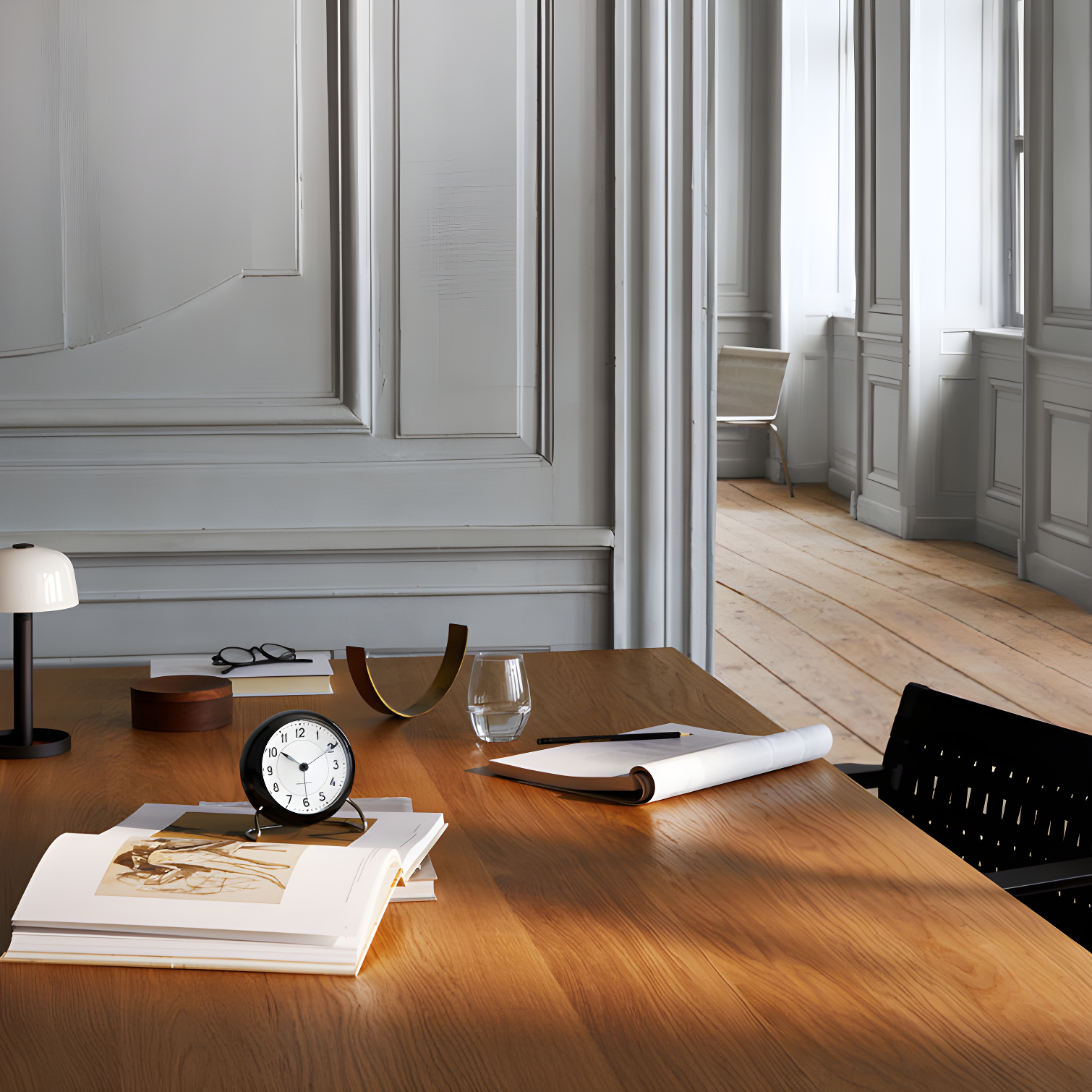 Black and White Analog Electric Alarm Tabletop Clock