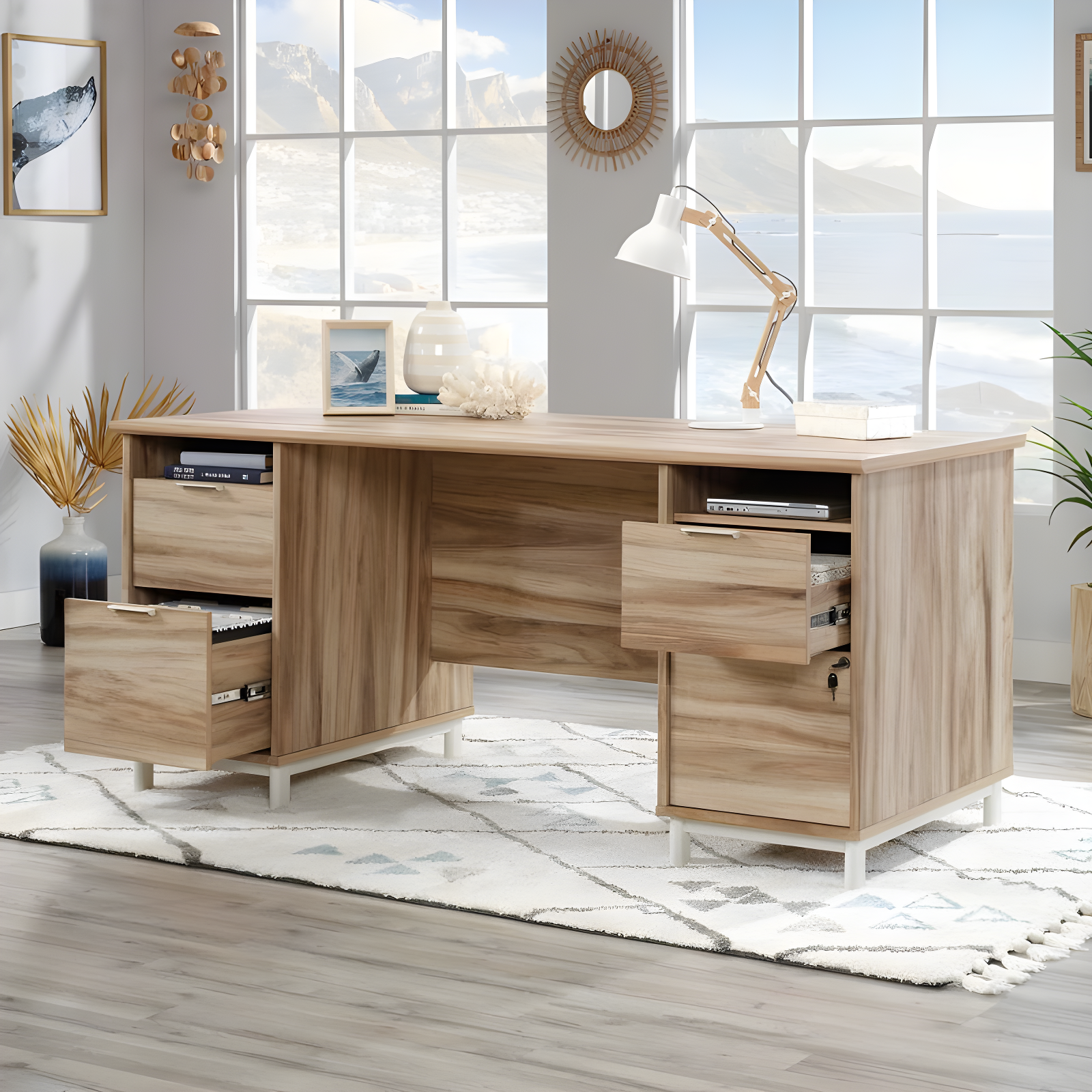 Portage Park Executive Desk Kiln Acacia - Sauder