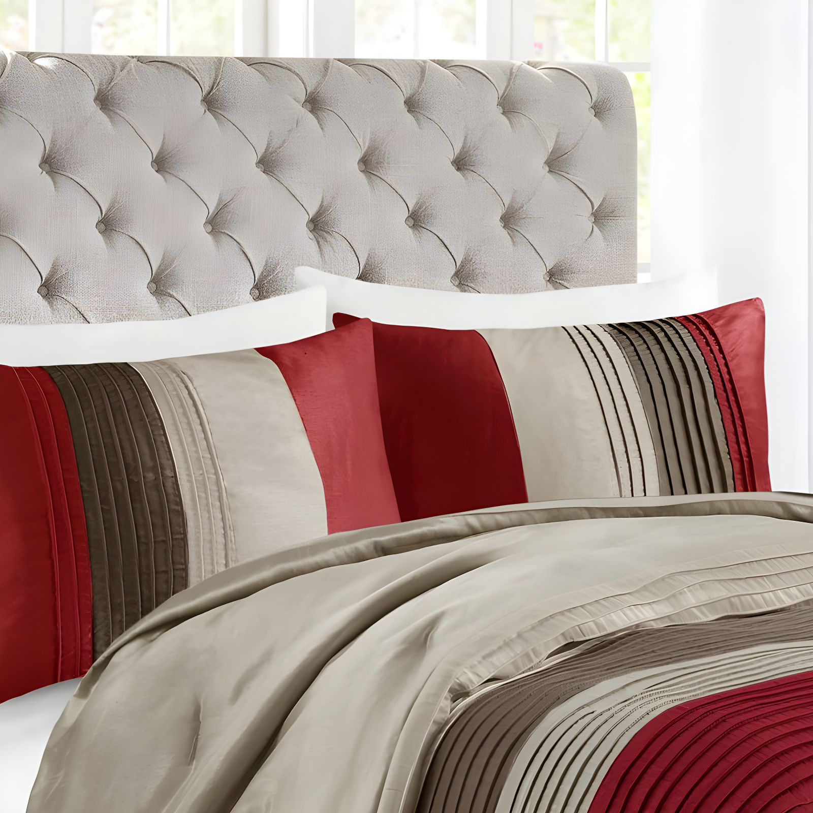 Madison Park Amherst 7 Piece Striped and Pleated Comforter Set
