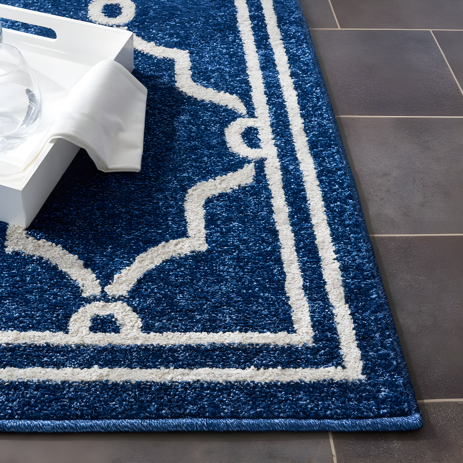 Amherst AMT414 Power Loomed Indoor Area Rug - Navy/Beige - 9'x12' - Safavieh