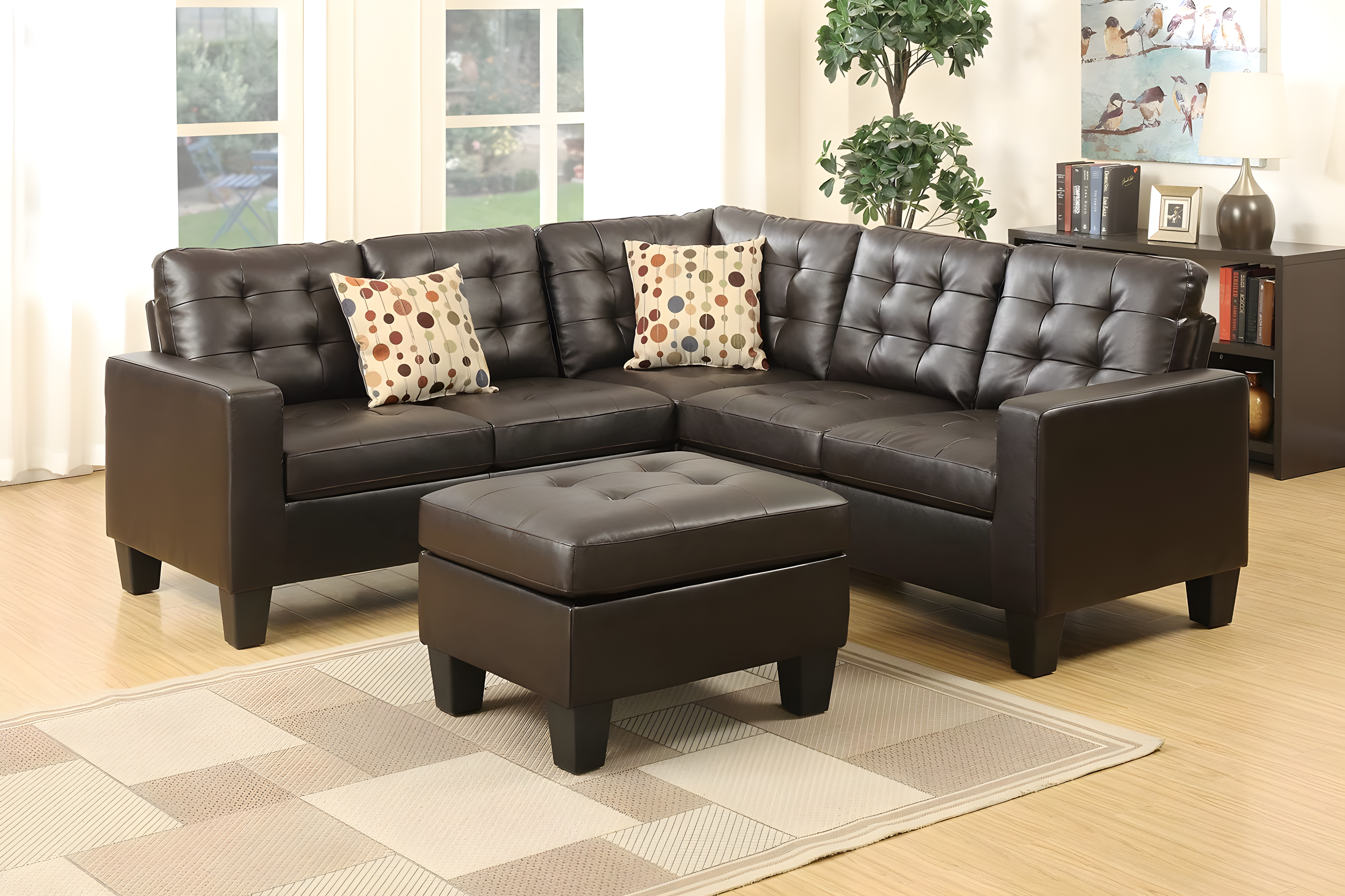 Poundex Furniture 4 Piece Faux Leather Sectional Sofa Set in Espresso