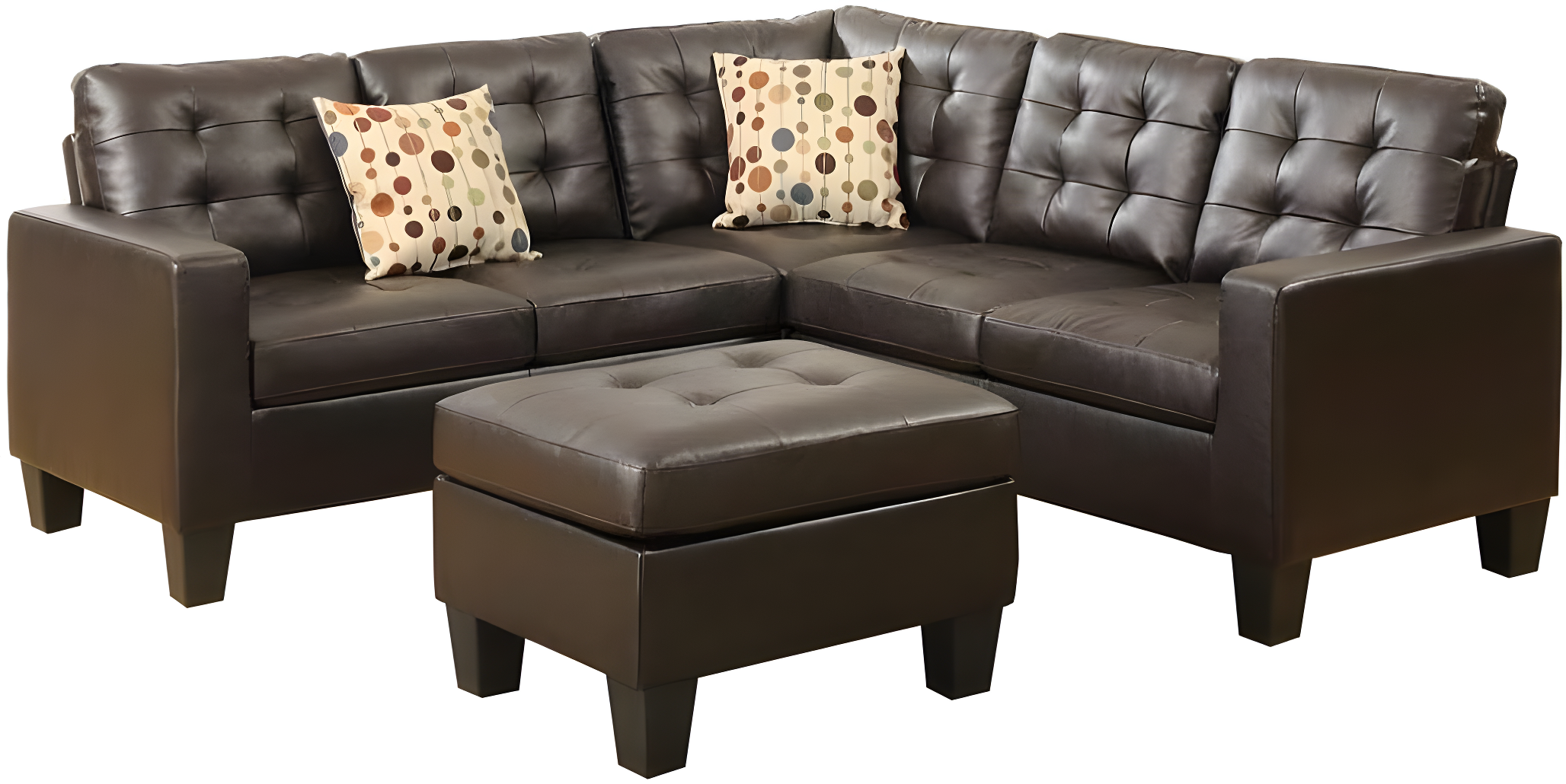 Poundex Furniture 4 Piece Faux Leather Sectional Sofa Set in Espresso