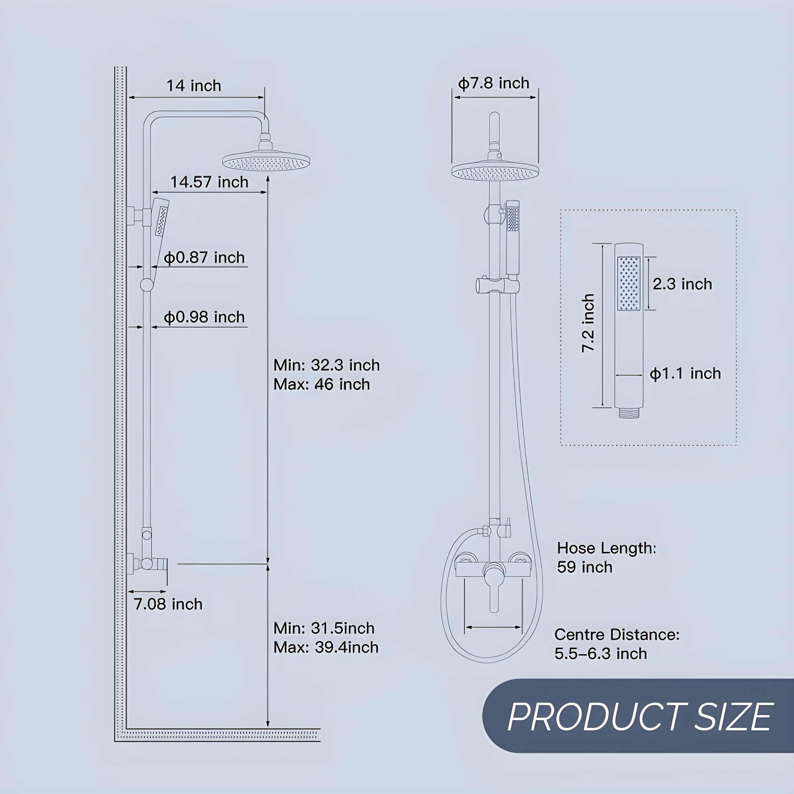 Liria Wall Mount Brushed Stainless Steel Dual Function Outdoor Shower