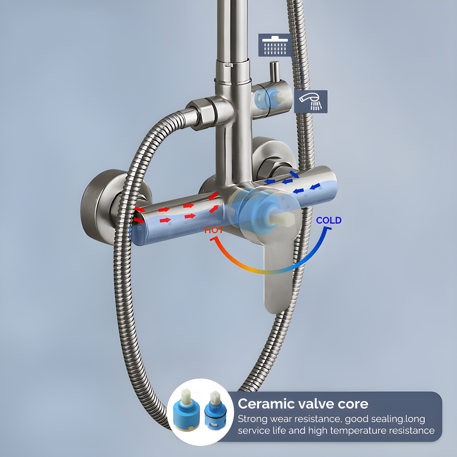 Liria Wall Mount Brushed Stainless Steel Dual Function Outdoor Shower