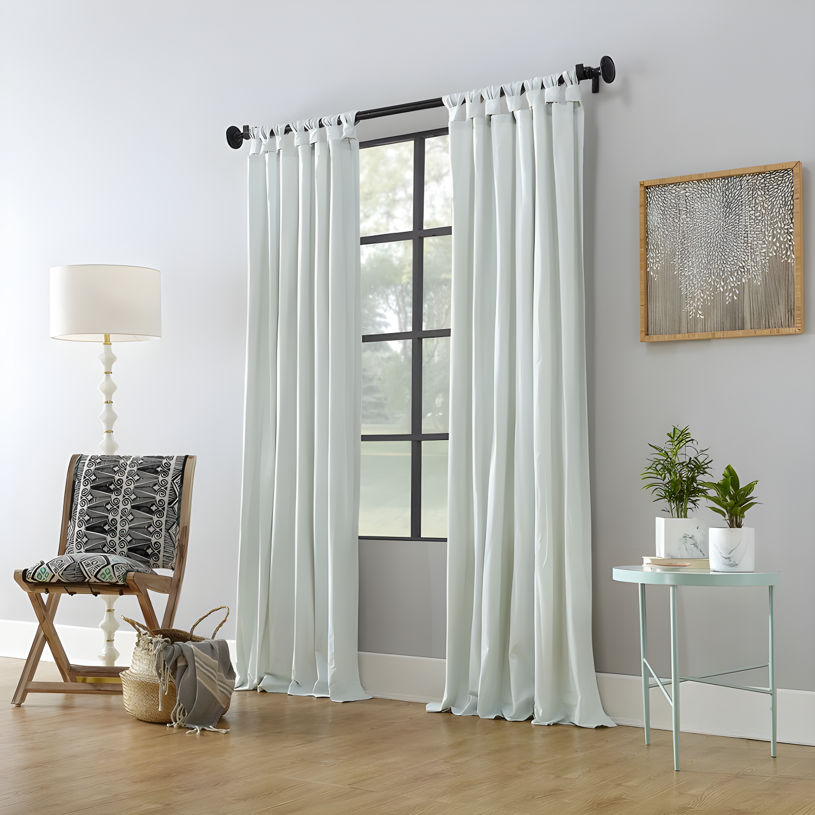 52"x95" Archaeo Light Filtering Washed Cotton Twist Tab Curtain Panel Green: Modern Window Treatment, Indoor Use