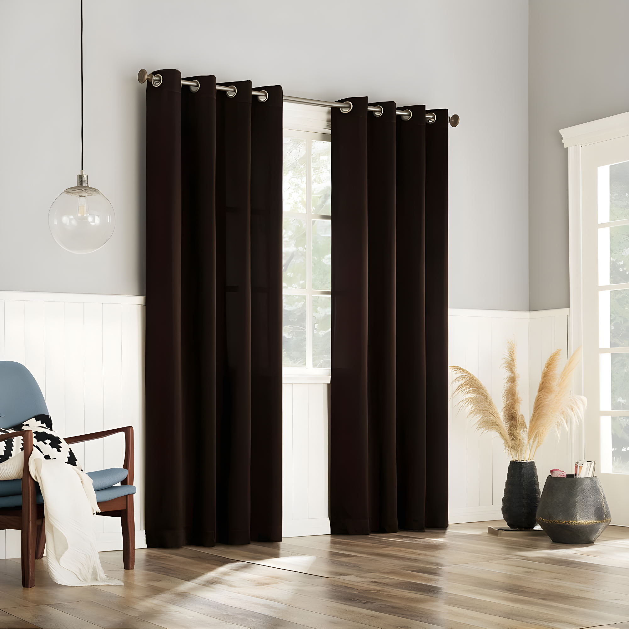 2pc 54"x63" No. 918 Room Darkening Brandon Magnetic Closure Grommet Curtain Panel Pair Chocolate Brown: Energy Efficient, Noise Reduction