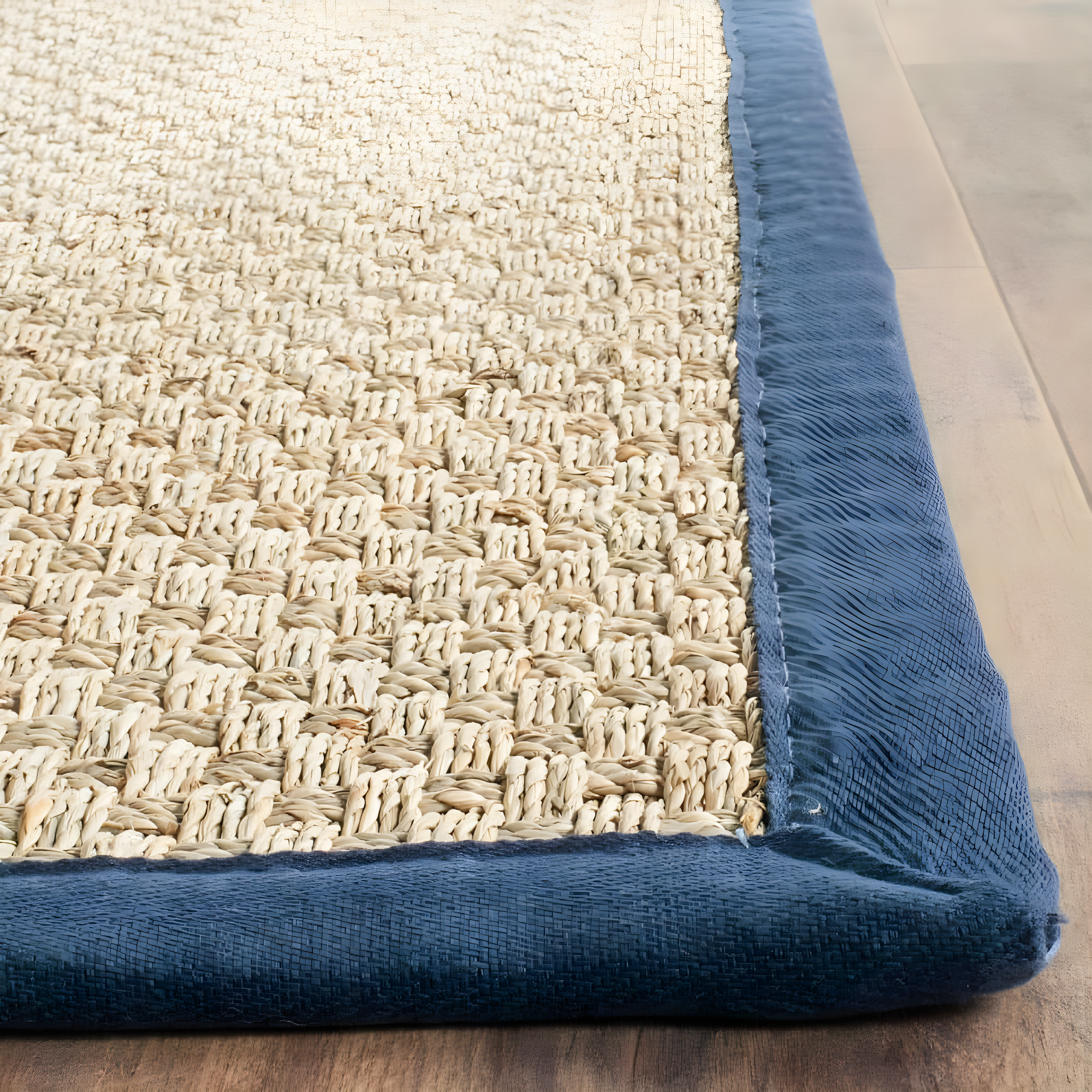 SAFAVIEH Natural Fiber Arbor Border Area Rug, Natural/Blue, 9' x 12'