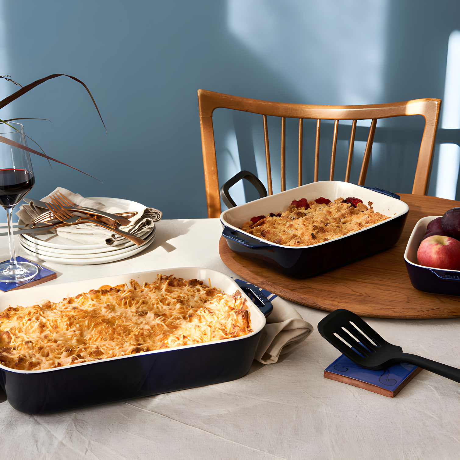 Staub Dark Blue Rectangular Bakers, Set of 3