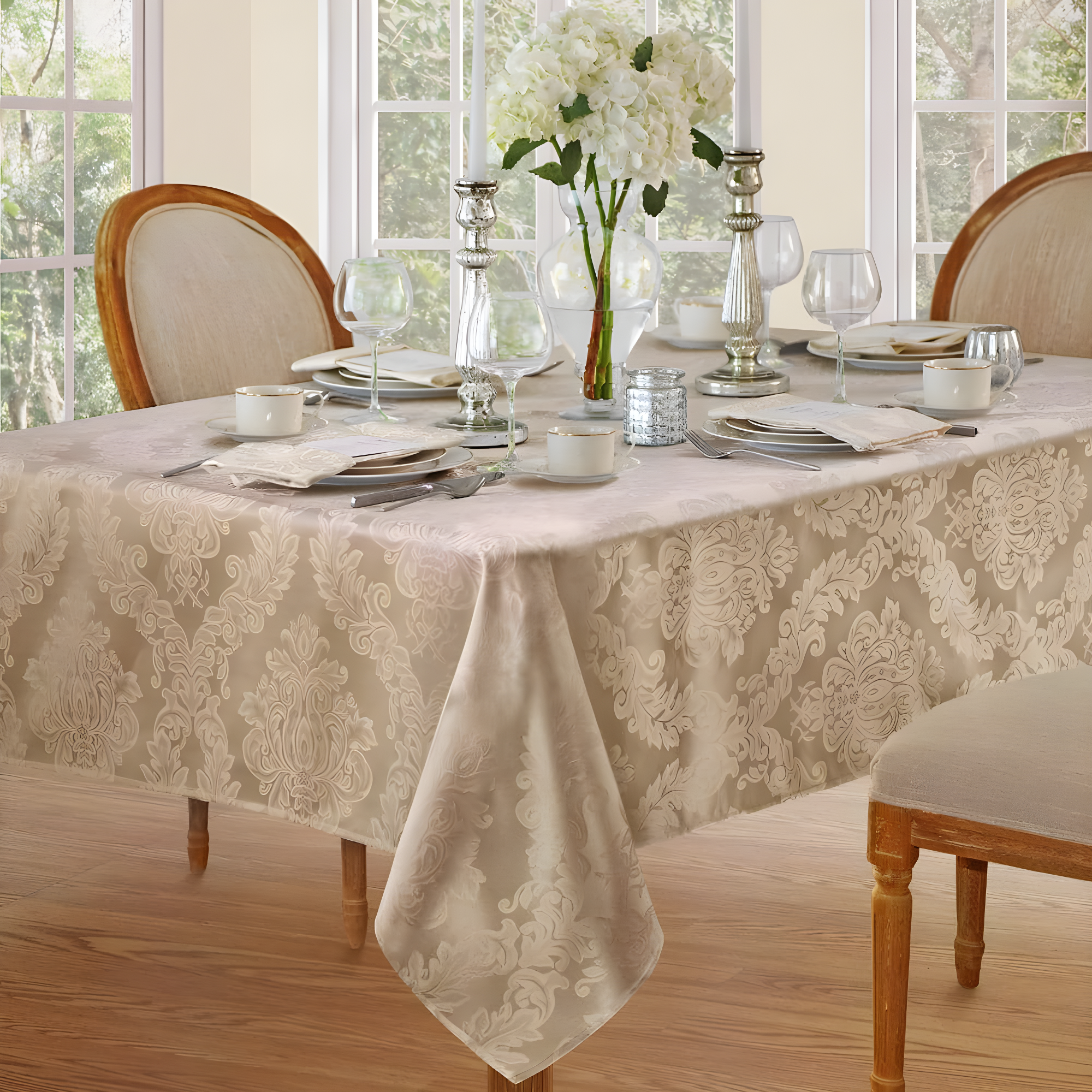 Ophelia & Co. Burchfield Solid Floral Jacquard Damask Polyester Tablecloth
