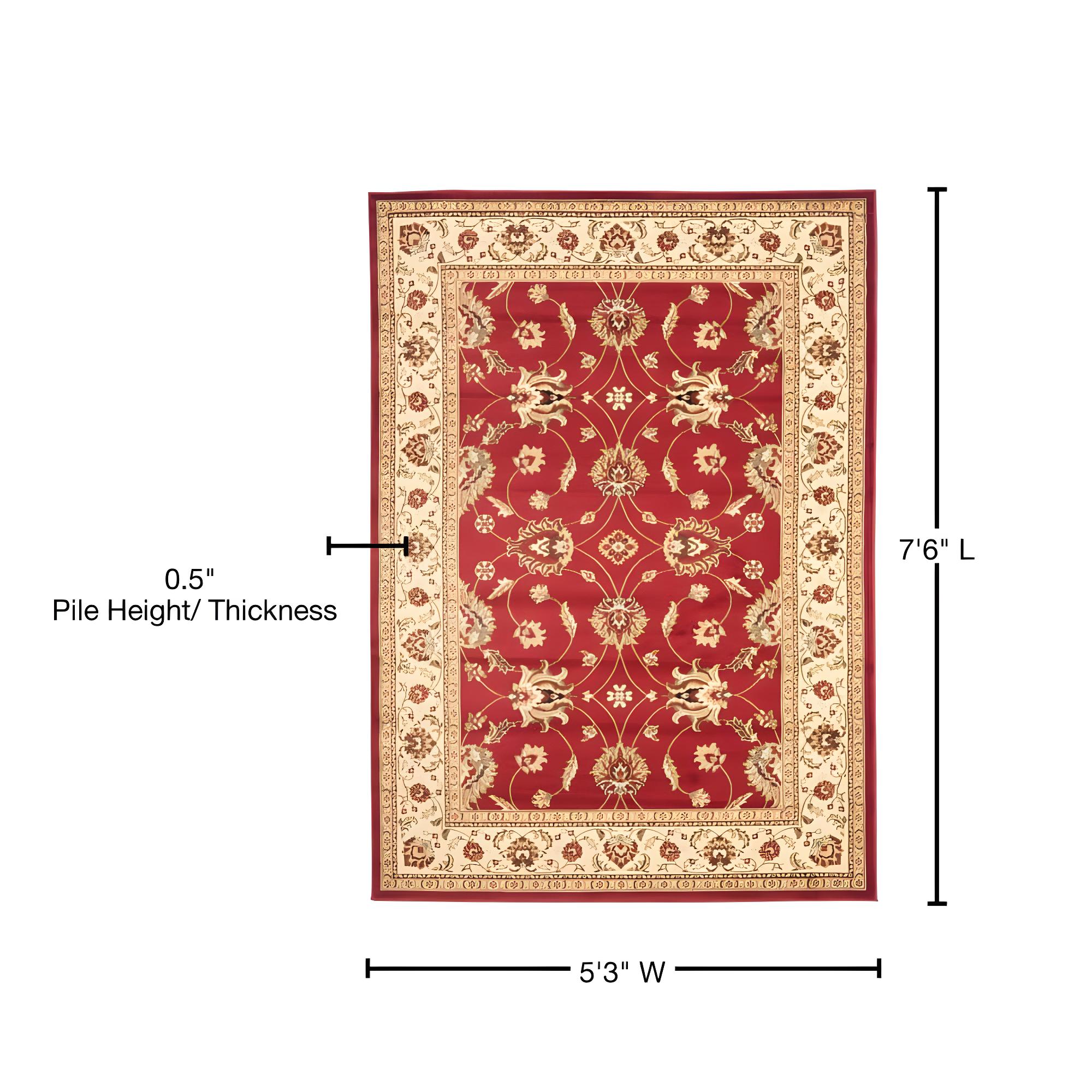 Lyndhurst LNH553 Power Loomed Area Rug - Red/Ivory - 5'3"x7'6" - Safavieh