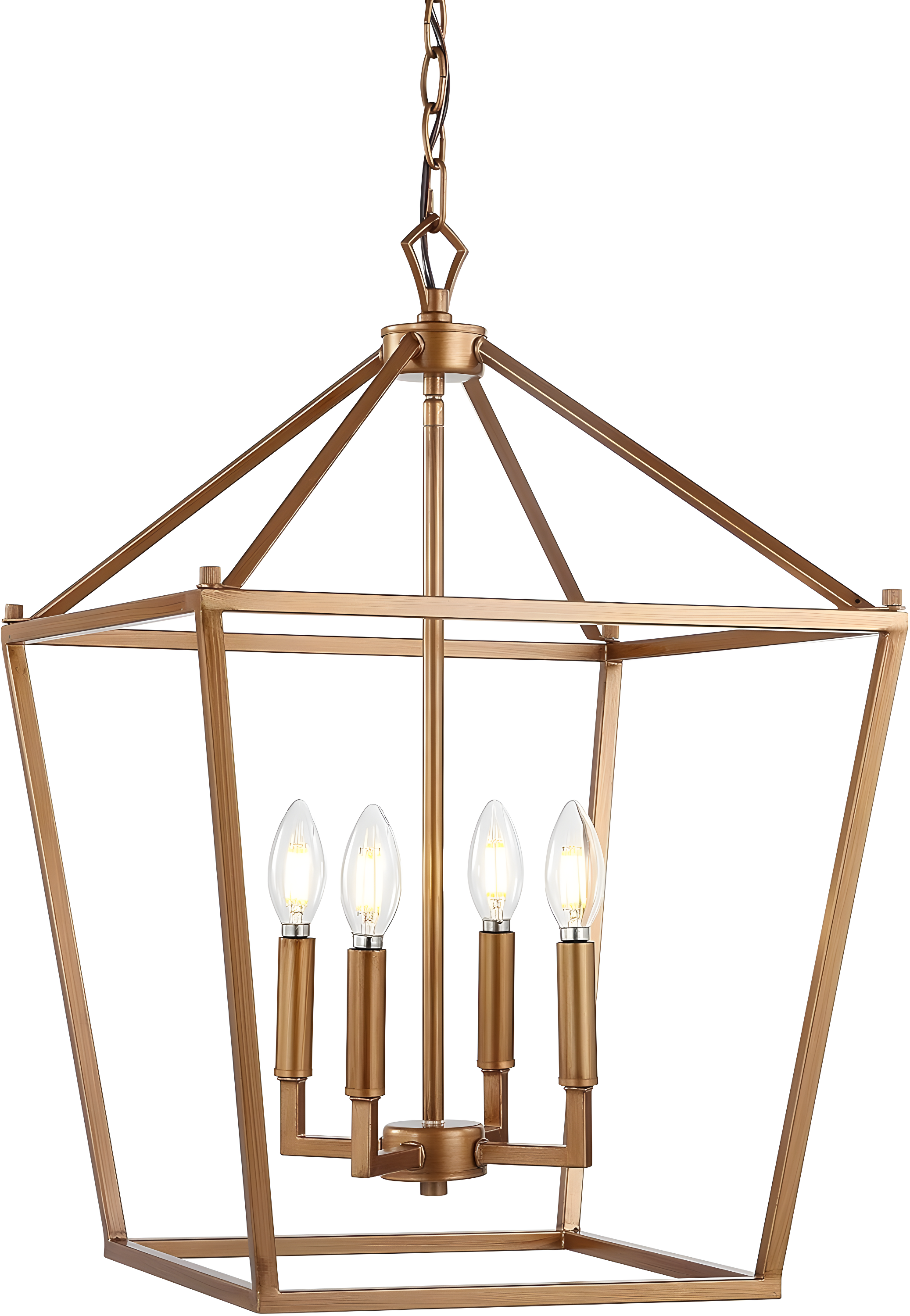 Pagoda 16" 4-Bulb Lantern Metal LED Pendant, Antique Gold