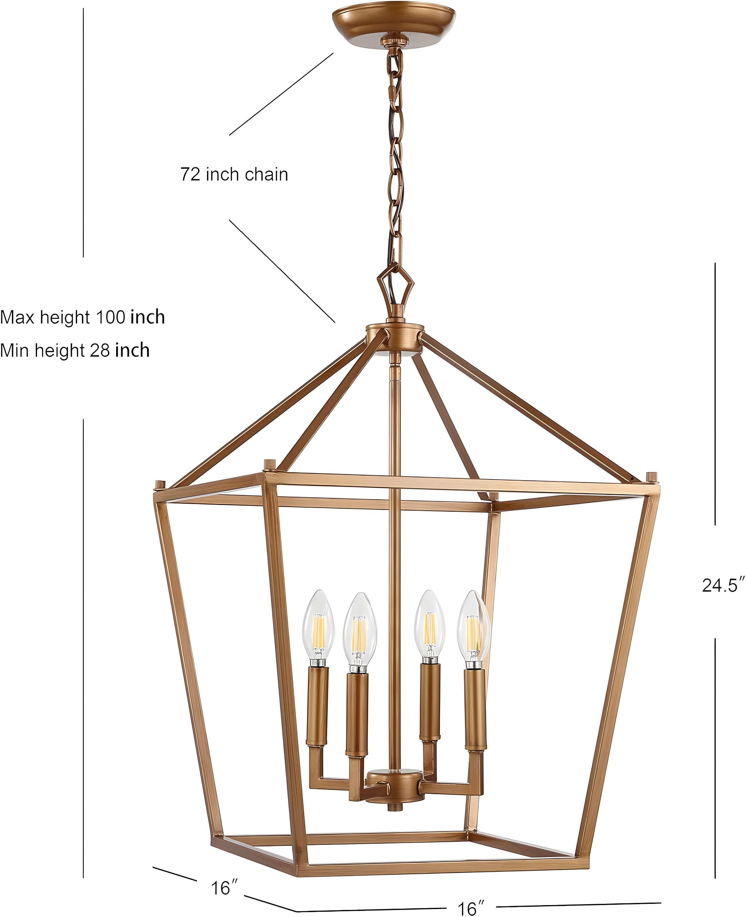 Pagoda 16" 4-Bulb Lantern Metal LED Pendant, Antique Gold