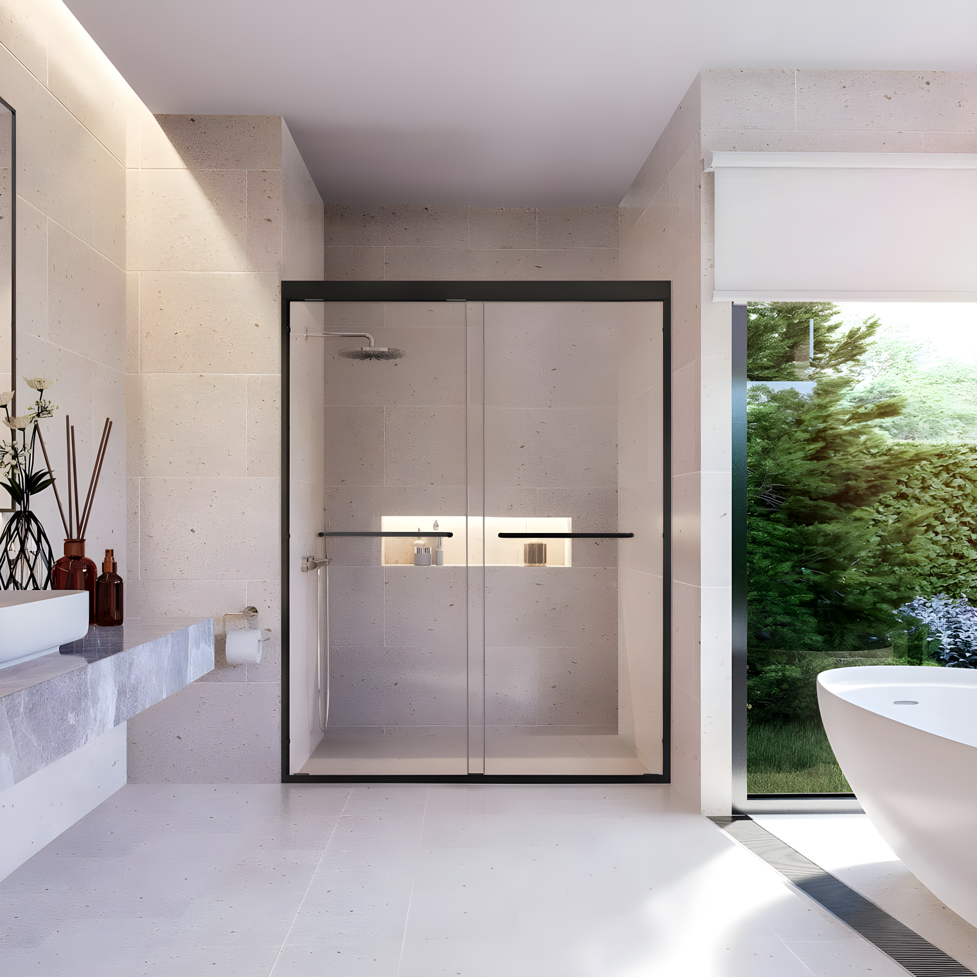 Ennis 60" W x 76" H By Pass Framed Shower Door with Clear Glass