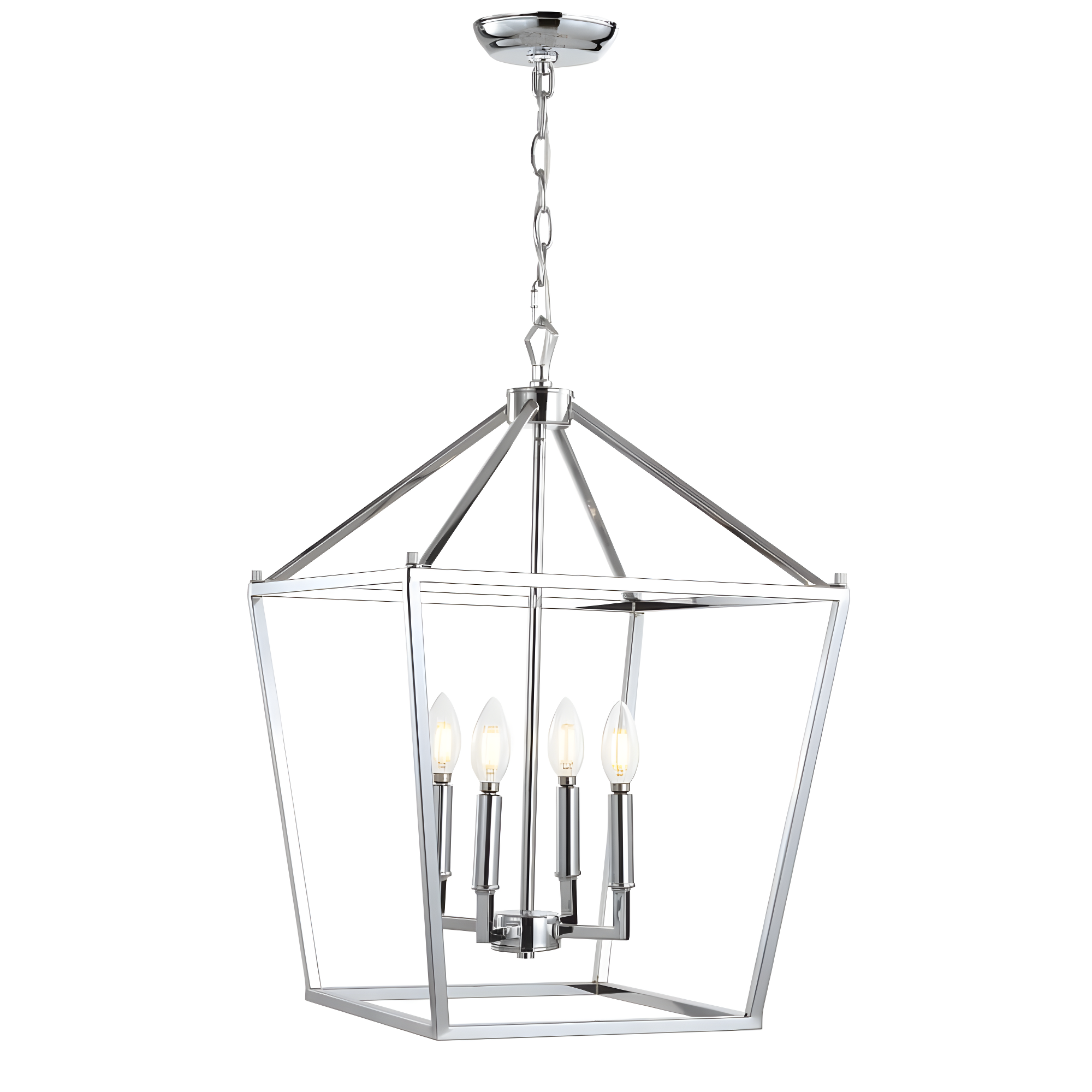 Pagoda 16" 4-Bulb Lantern Metal LED Pendant, Chrome