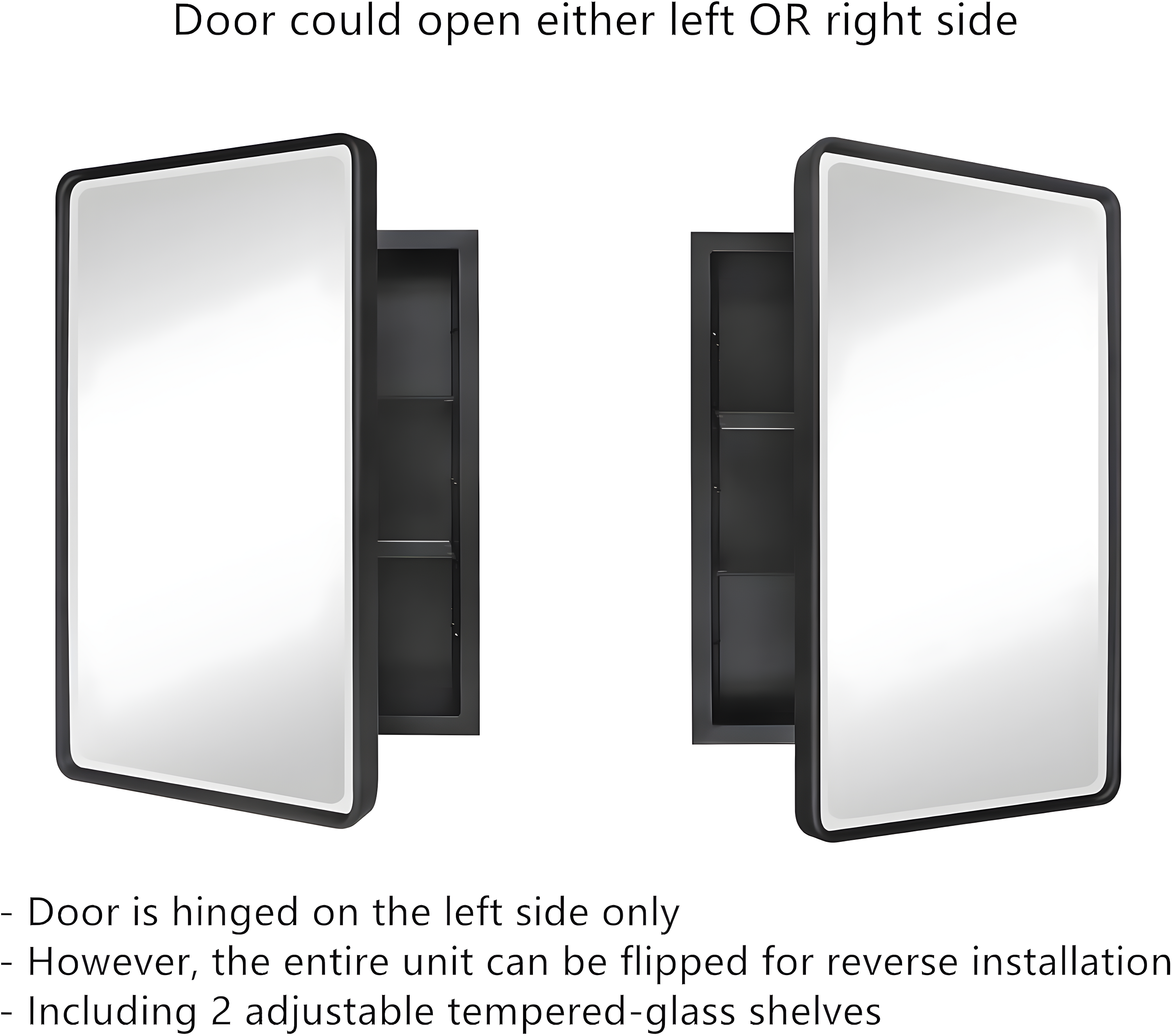 TEHOME Farmhouse 16 in. W x 24 in. H Small Recessed Metal Rectangular Bathroom Medicine Cabinets with Mirror in Matt Black