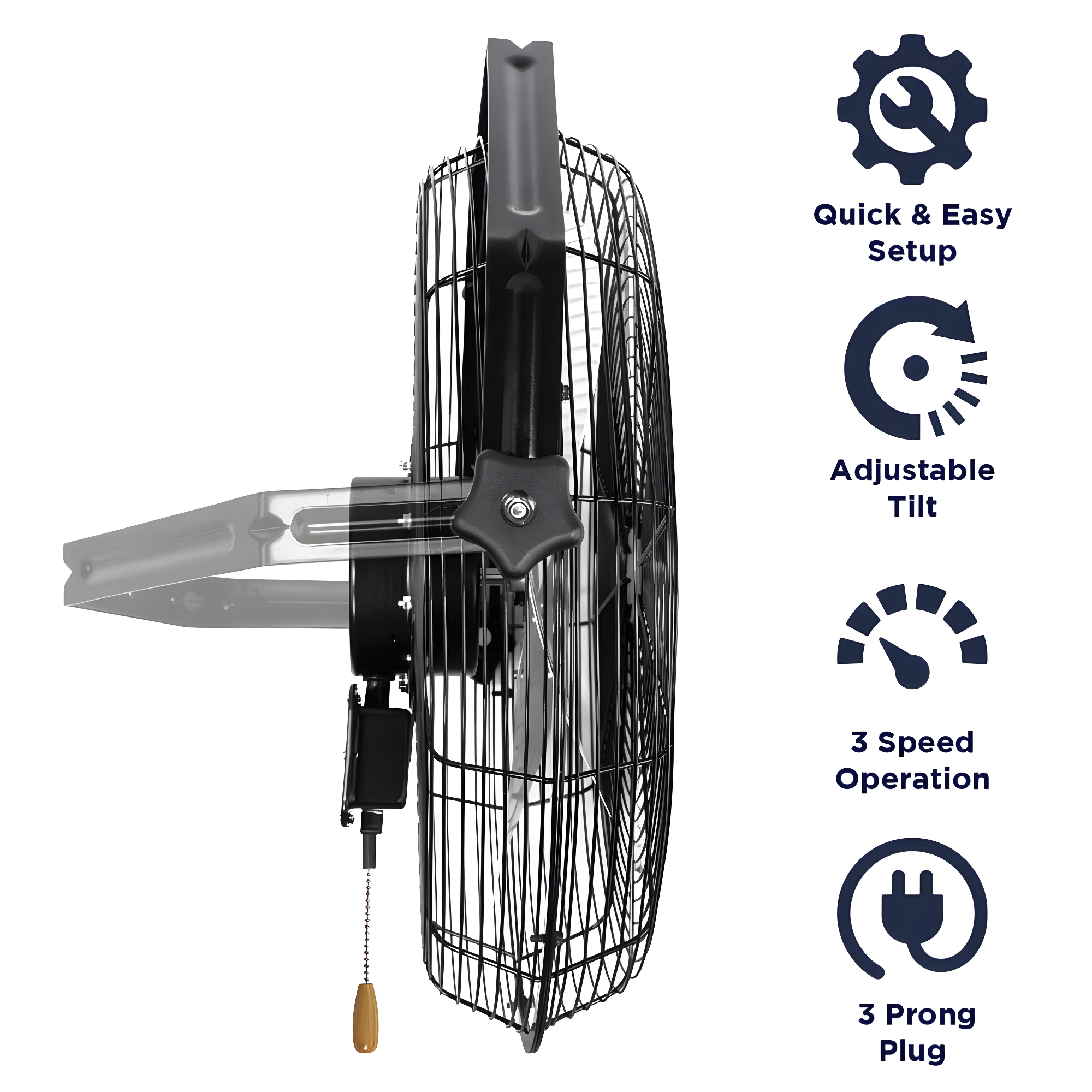 MaxxAir 18 in. 3-Speed Tilting Wall Mount Fan with Hanging Bar