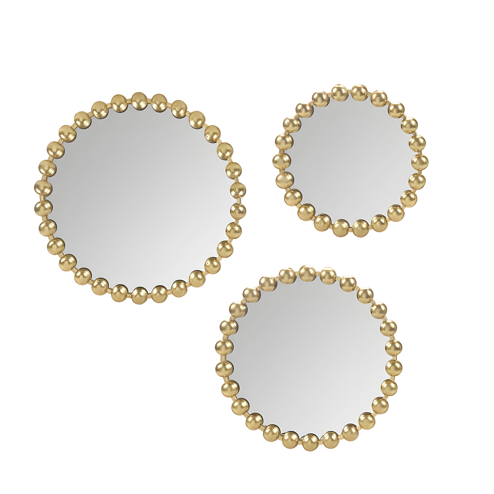 Marlowe 3-Piece Gold Beaded Round Wall Mirror Set
