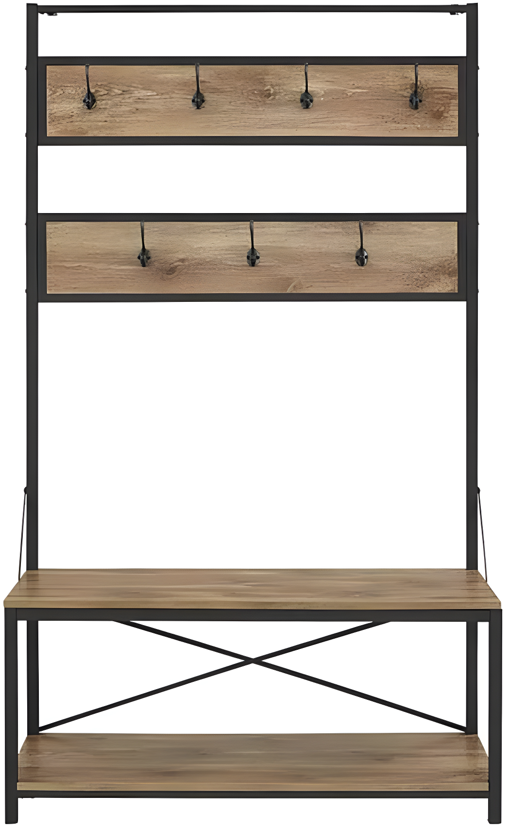 Walker Edison Industrial Hall Tree with Bench and Coat Hooks, Barnwood