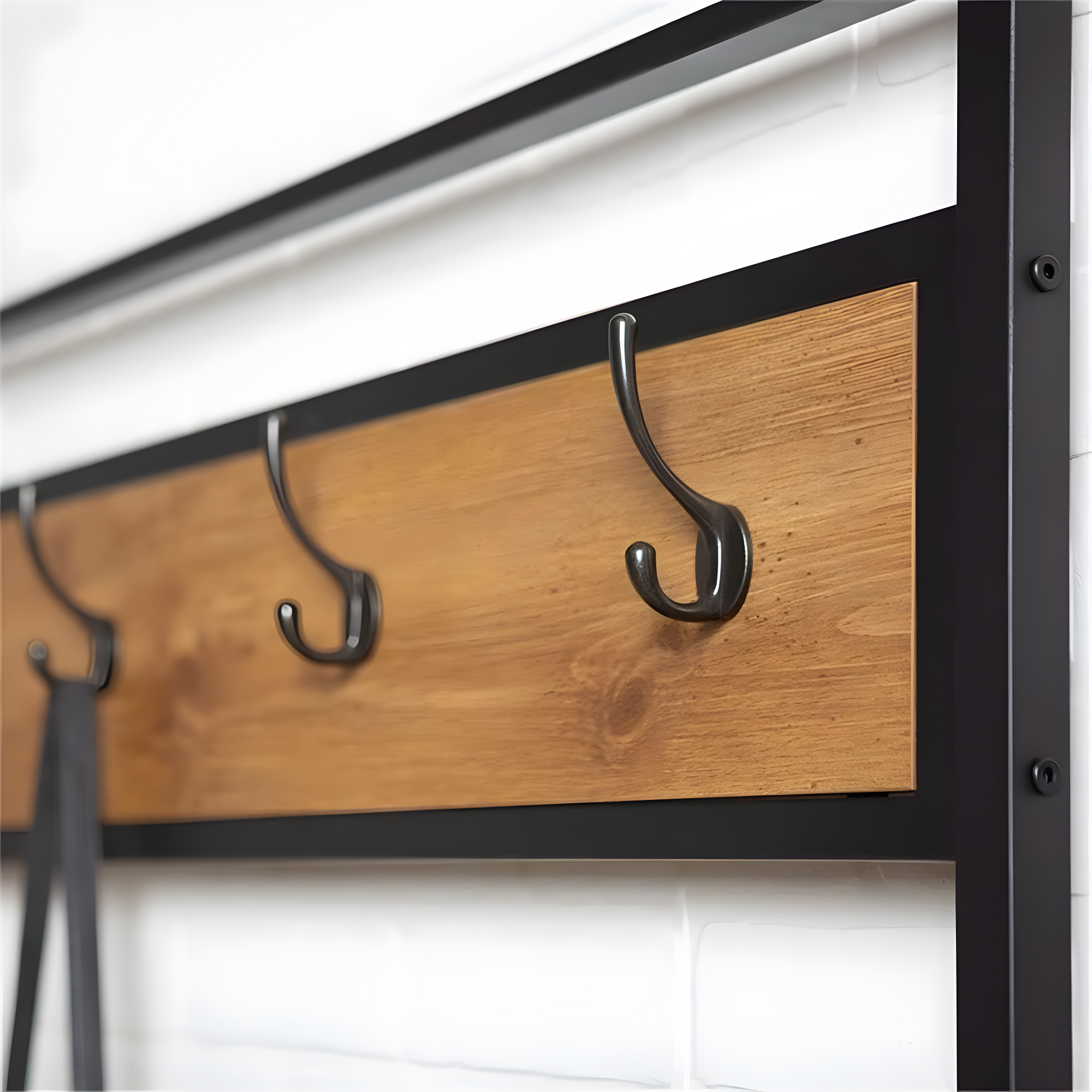 Walker Edison Industrial Hall Tree with Bench and Coat Hooks, Barnwood