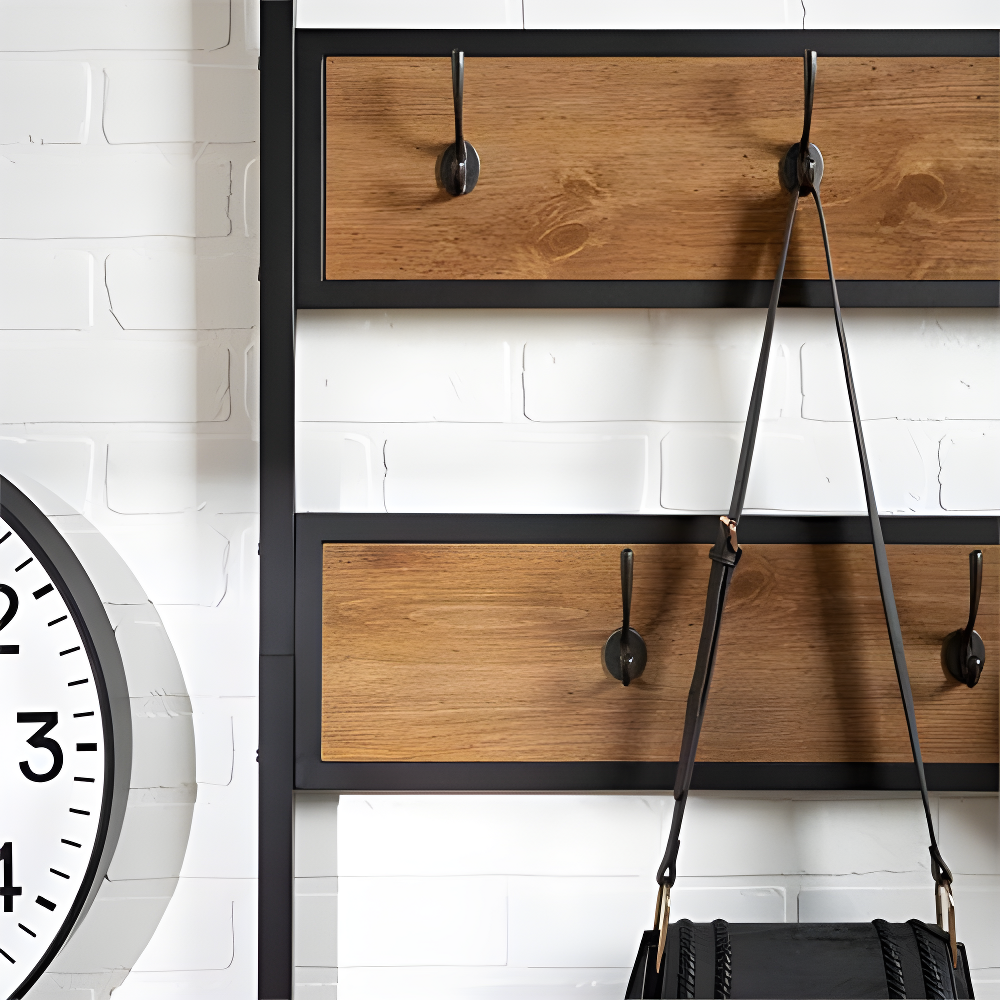 Walker Edison Industrial Hall Tree with Bench and Coat Hooks, Barnwood