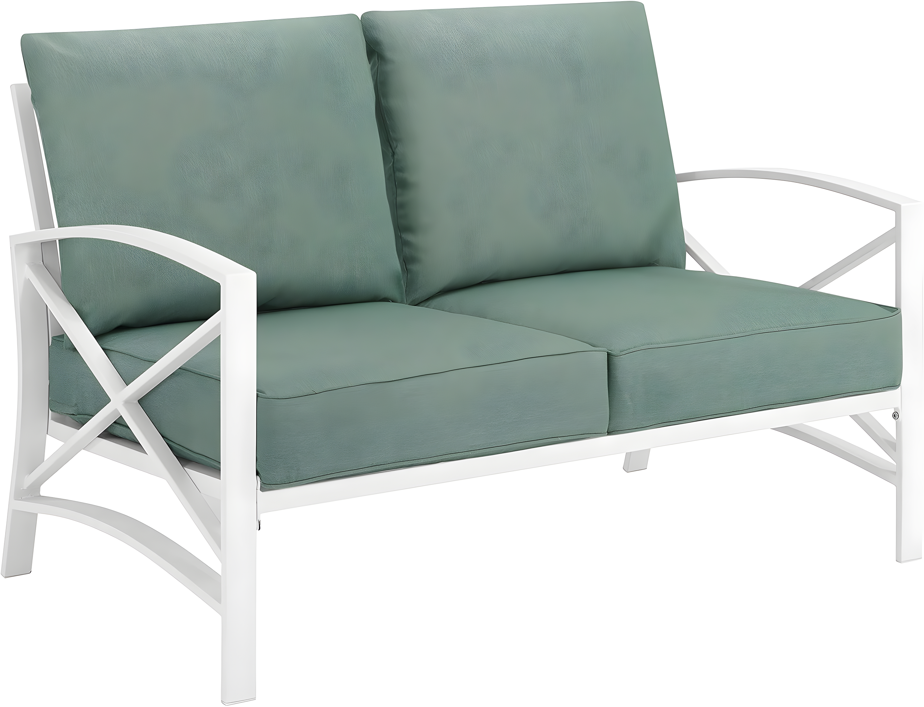 Kaplan Loveseat White/Teal - Crosley: UV-Resistant, Padded Outdoor Sofa with Steel Frame, Seats 2