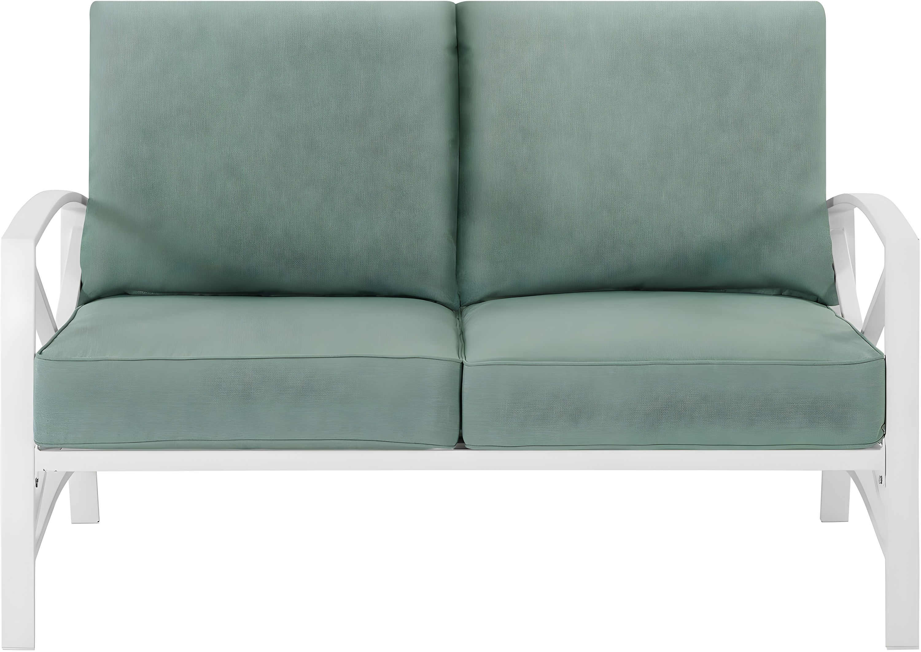 Kaplan Loveseat White/Teal - Crosley: UV-Resistant, Padded Outdoor Sofa with Steel Frame, Seats 2