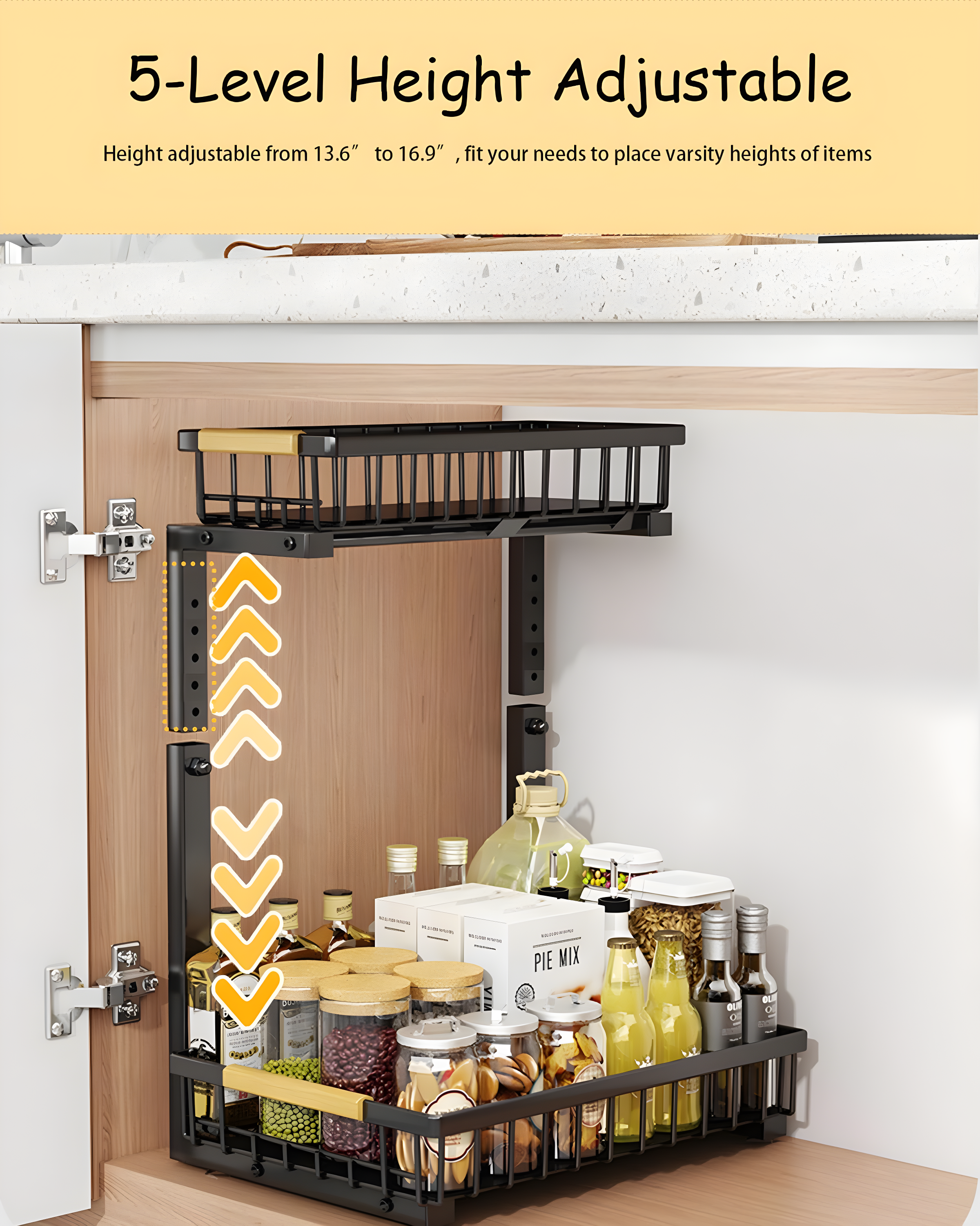 Rebrilliant Under Sink Organizer, 2 Tier Under Sink Organizers And Storage, Metal Slide Out Pull Out Cabinet Organizer ,2 Pack Sliding Drawer Organizer For Kitchen Bathroom Pantry