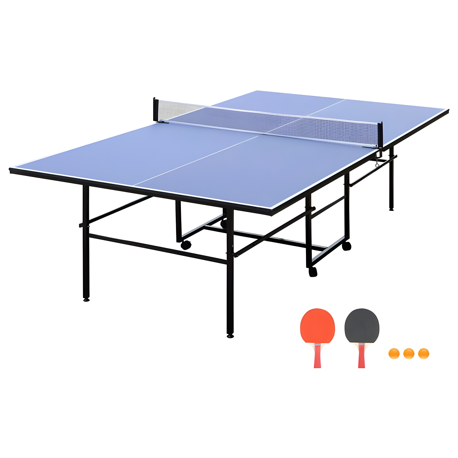 ALPHANEO 9Ft Mid-Size Table Tennis Table Foldable  And  Portable Ping Pong Table Set For Indoor  And  Outdoor Games With Net, 2 Table Tennis Paddles And 3 Balls