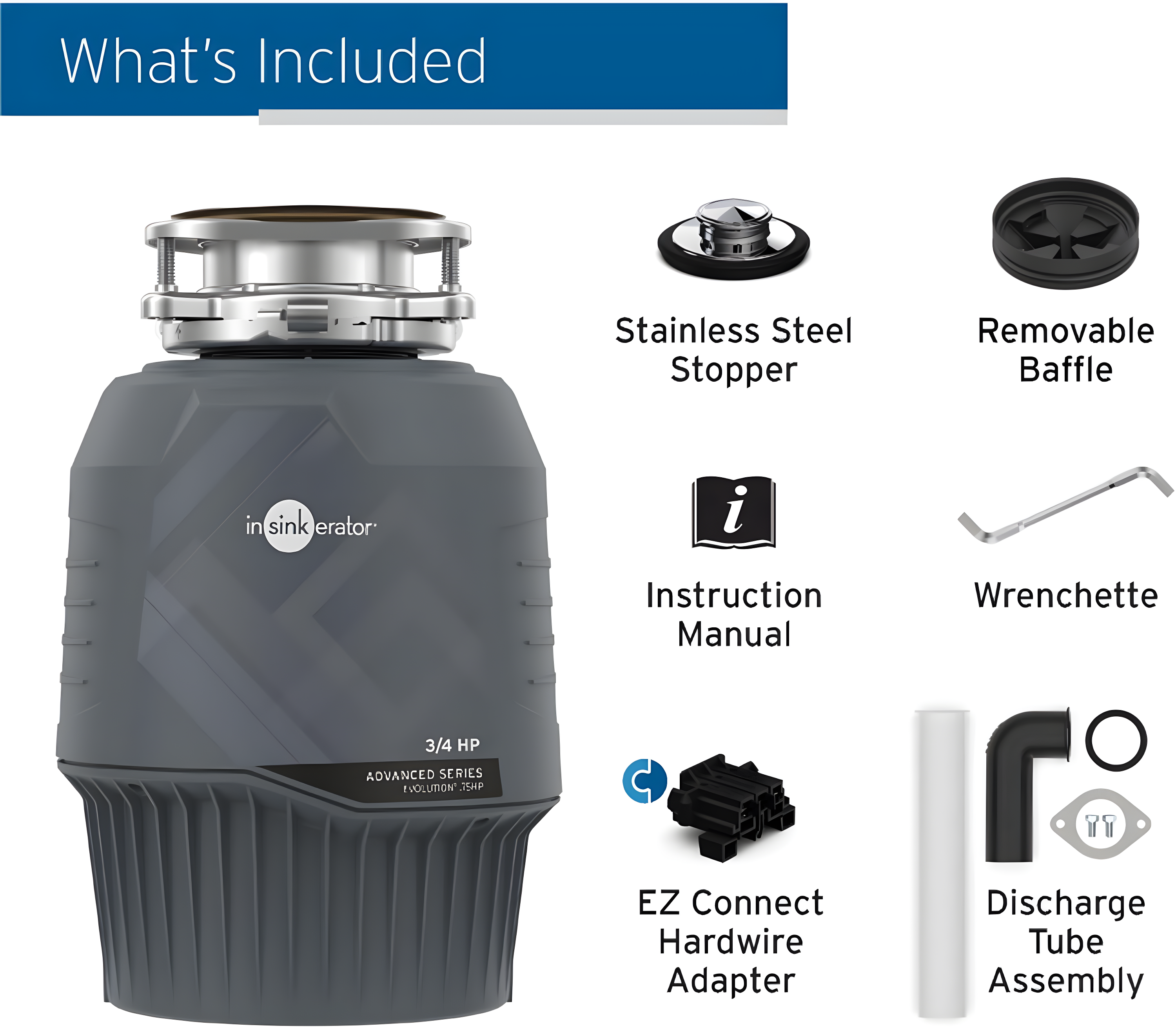 Evolution 0.75HP, 3/4 HP Garbage Disposal, Advanced Series Continuous Feed Food Waste Disposer