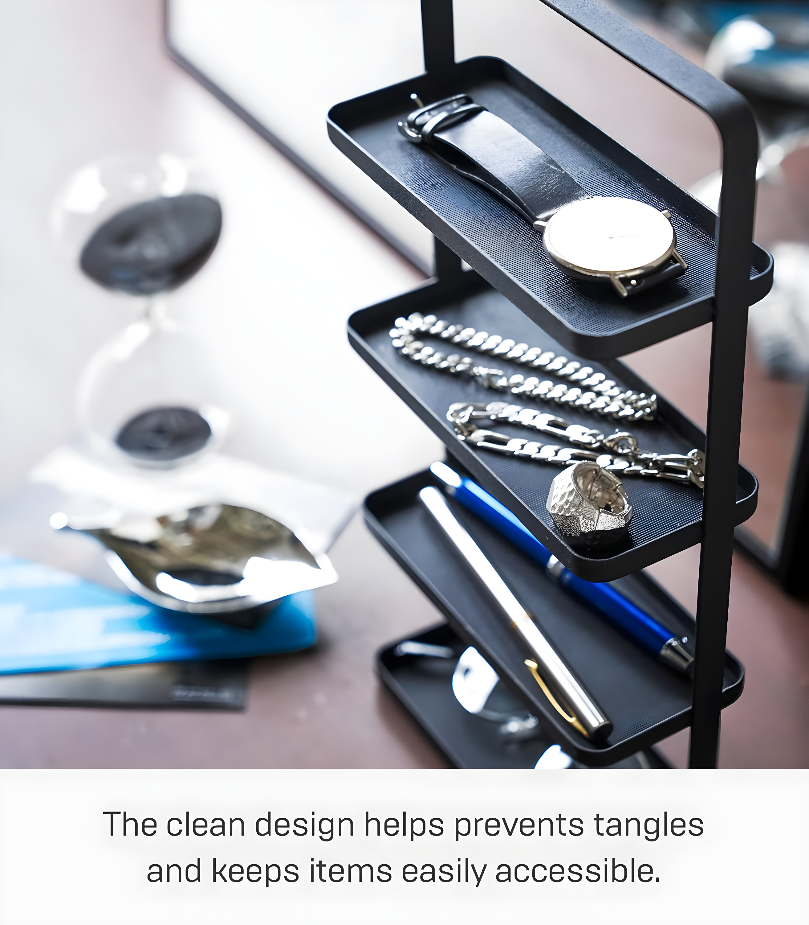 Tower Yamazaki Home 4-Tier Accessory Tray, Jewelry Holder & Storage Organizer, Steel, Handle