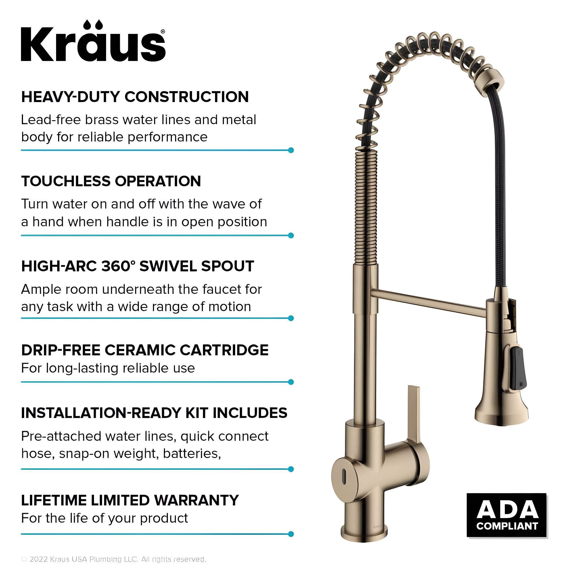 KRAUS Britt Touchless Sensor Commercial Single Handle Pull Down Kitchen Faucet