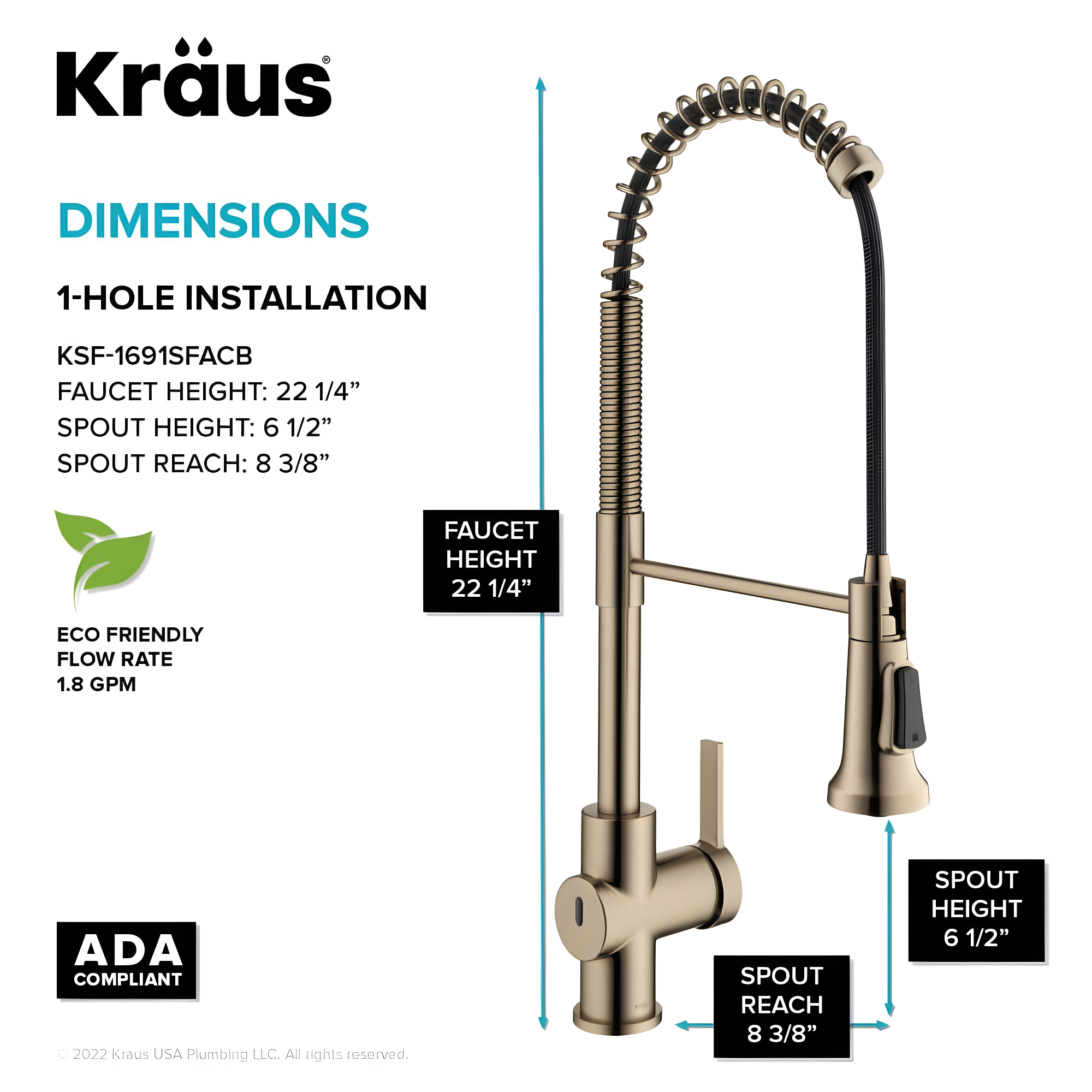 KRAUS Britt Touchless Sensor Commercial Single Handle Pull Down Kitchen Faucet