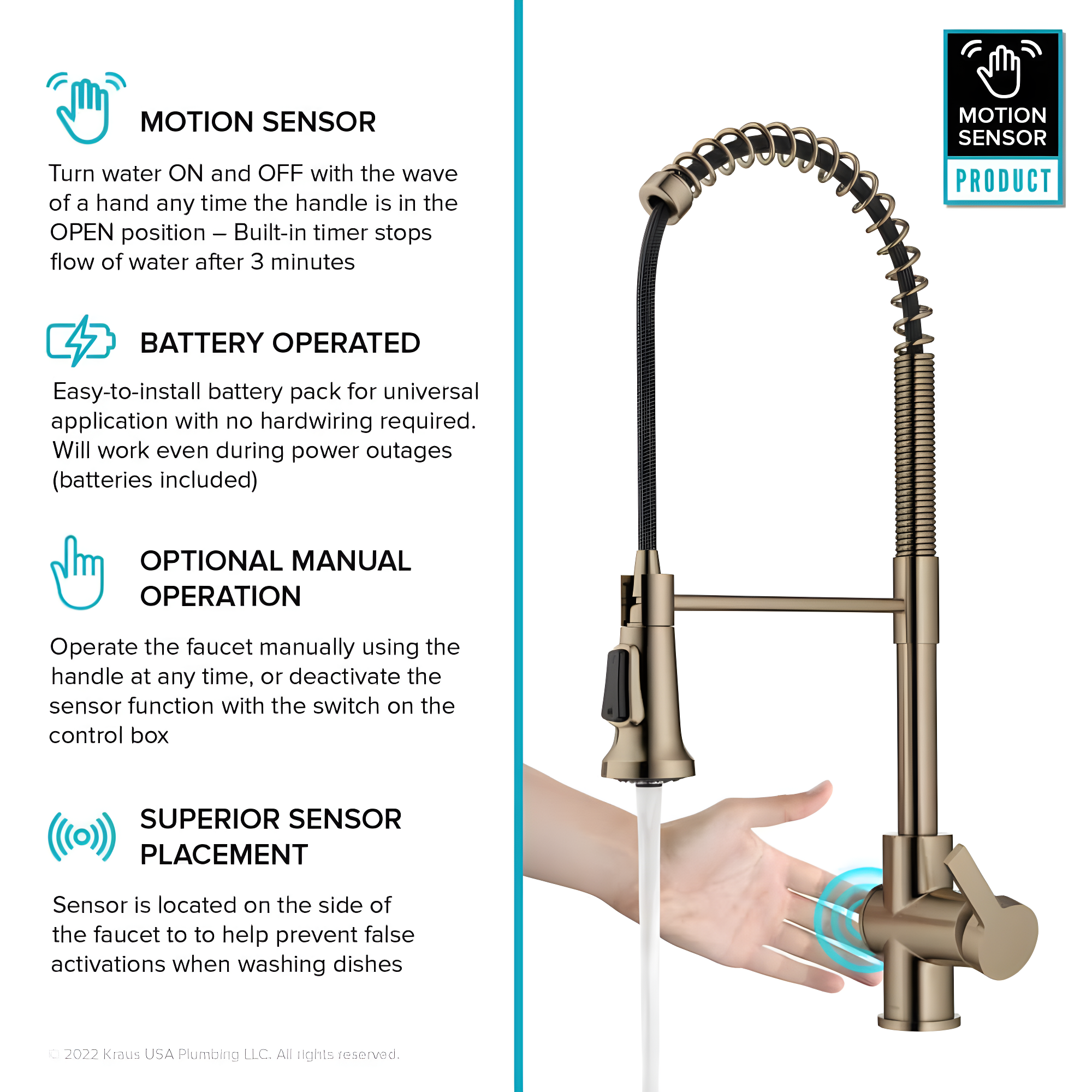 KRAUS Britt Touchless Sensor Commercial Single Handle Pull Down Kitchen Faucet