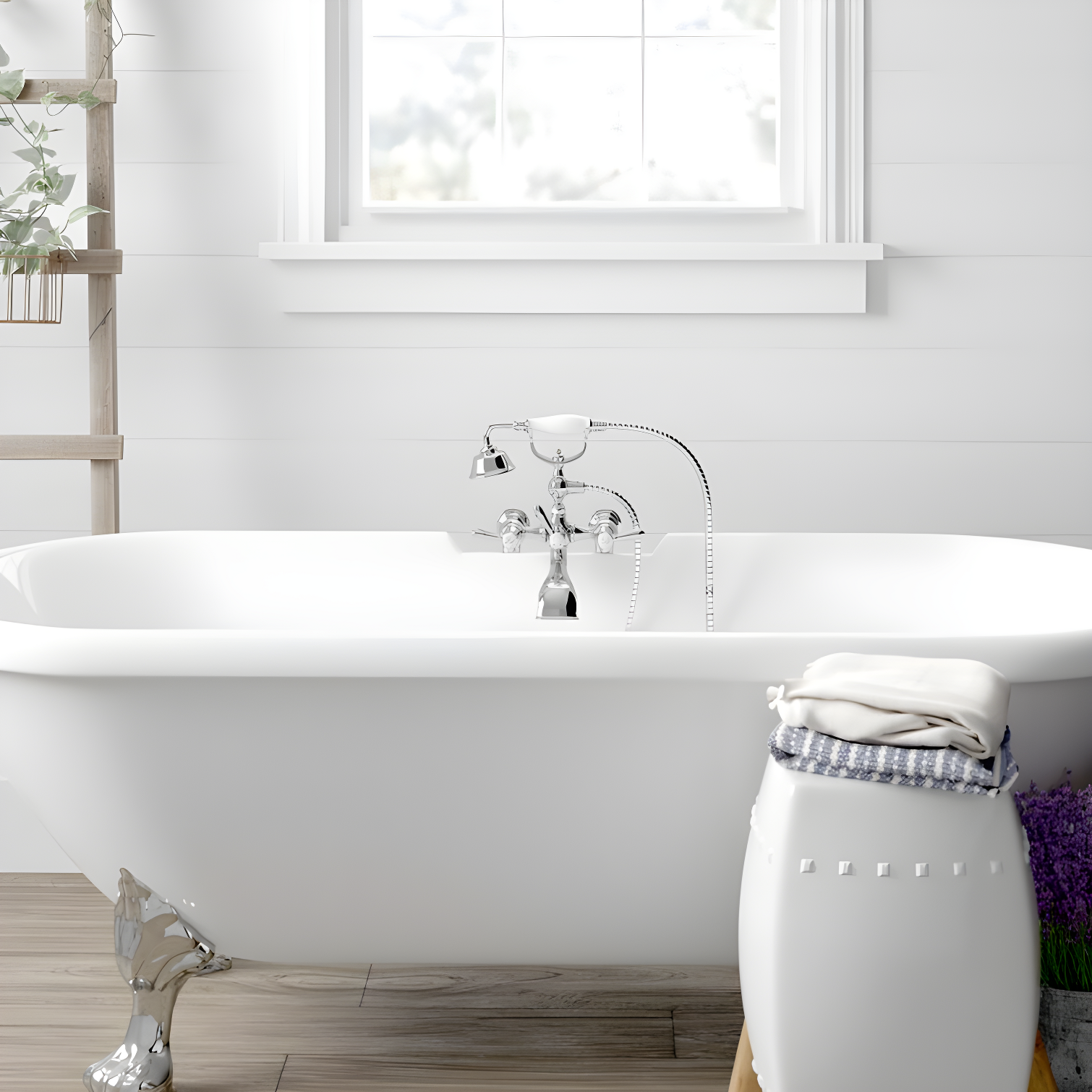 Weymouth Double Handle Floor Mounted Clawfoot Tub Faucet Trim with Diverter and Handshower