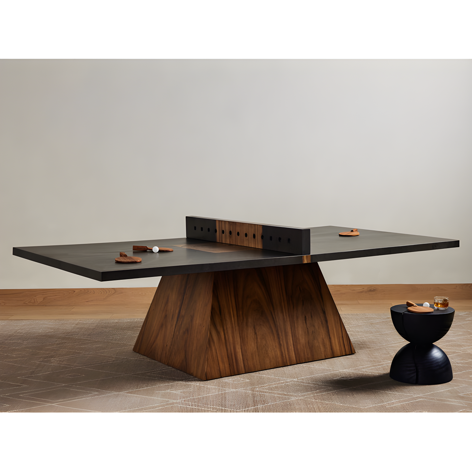 Natural Brown Guanacaste Wood and Iron Ping Pong Table with Net