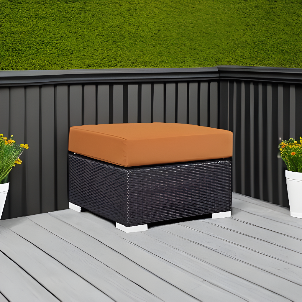 Modway Convene Outdoor Patio Fabric Square Ottoman in Espresso Orange