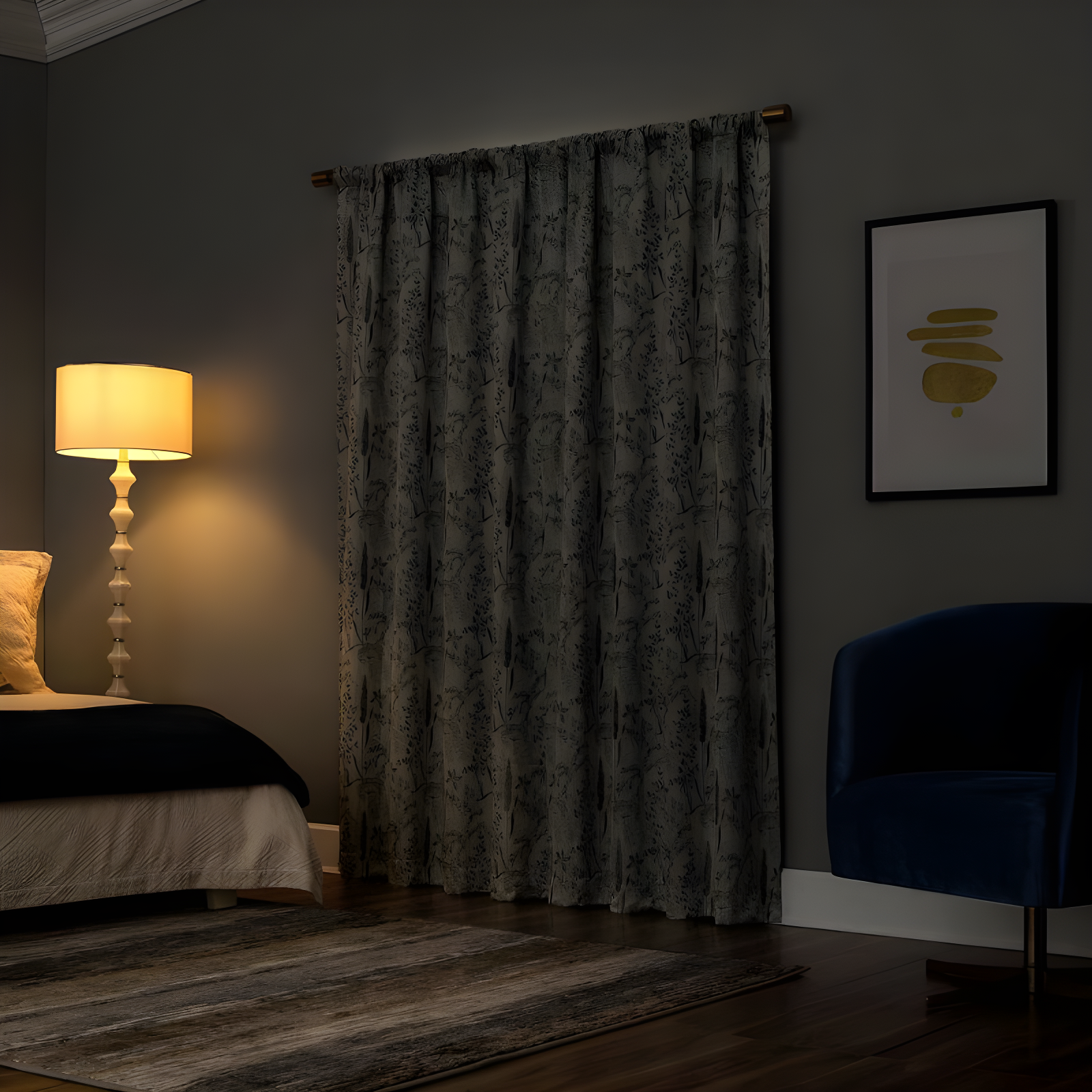 Scott Living Scott Living Aubry Shimmering Floral 100% Blackout Back Tab Curtain Panel